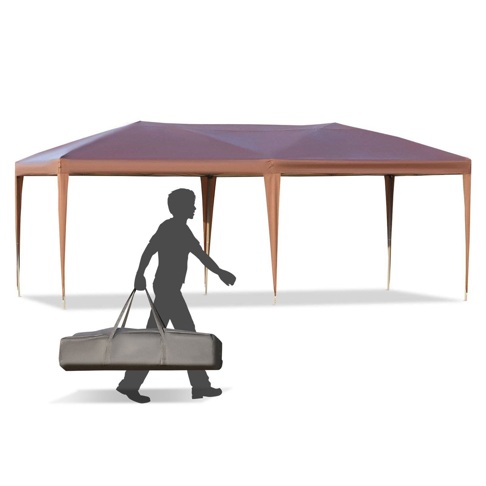 Outsunny Pop-up-faltbare Gartenmarkise 6L x 3B x 2,7H m inkl. Tragetasche Epoxidstahl Oxford hohe Dichte Braun