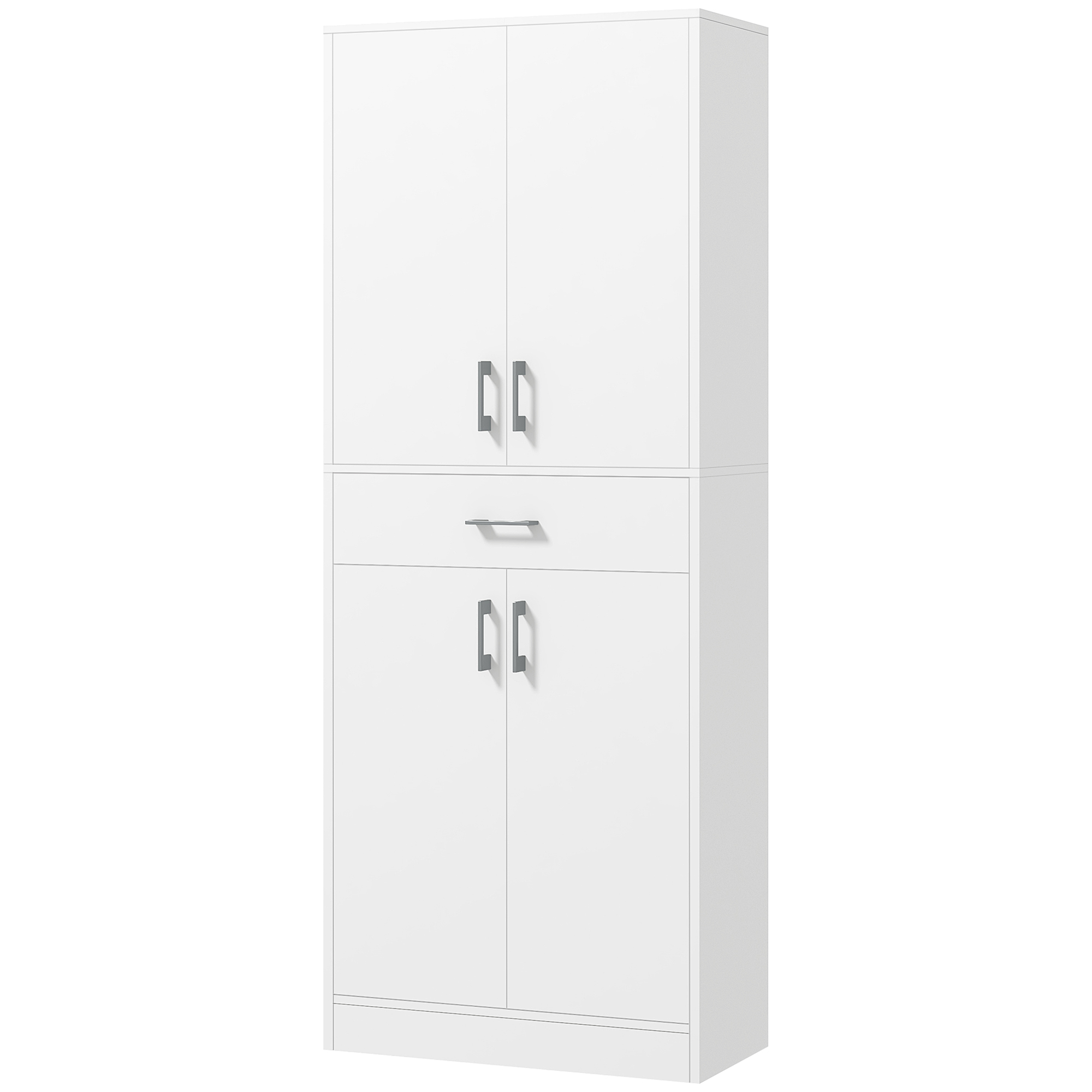 HOMCOM Hoher Küchenschrank 4 Türen 2 Schränke und 1 zentrale Schublade Höhe 180 cm mit 2 verstellbaren Regalen Weiß