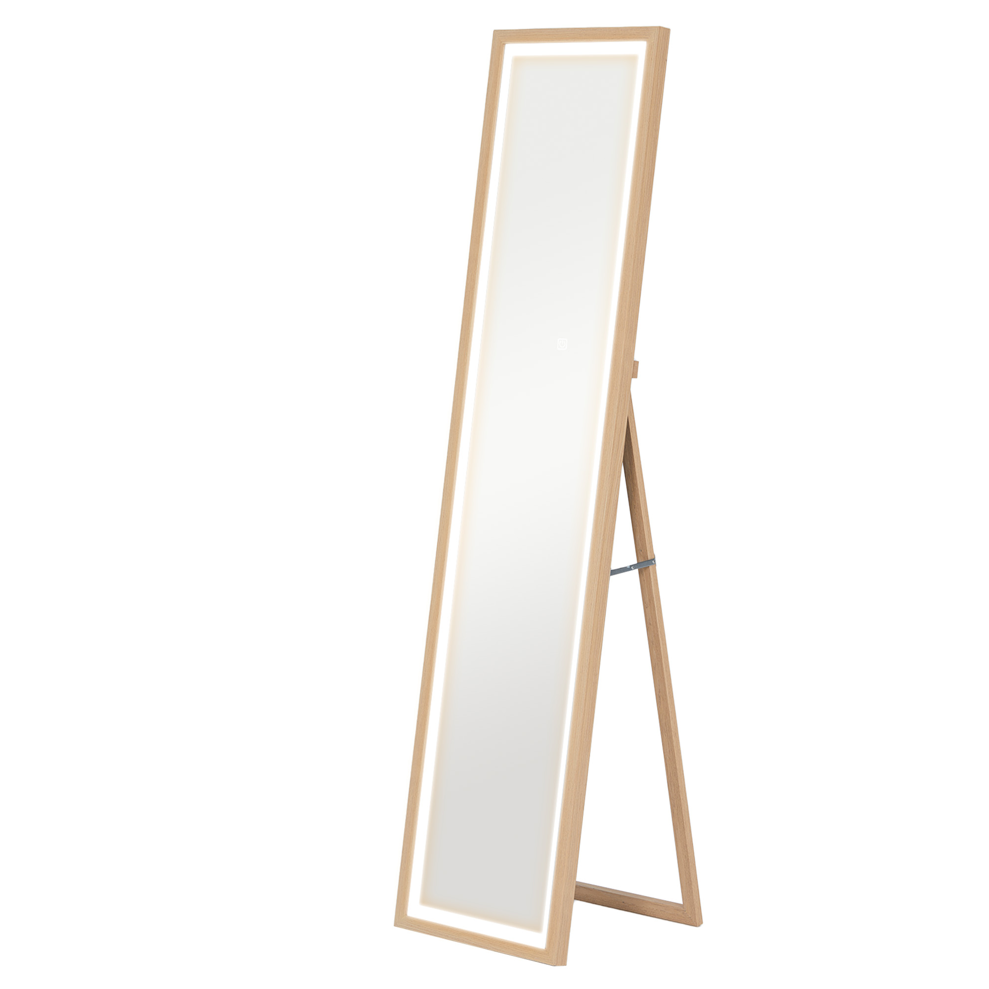 HOMCOM LED Ganzkörperspiegel, 40 x 160 cm, Touch-Steuerung, dimmbar, 3 Farben,  Eiche