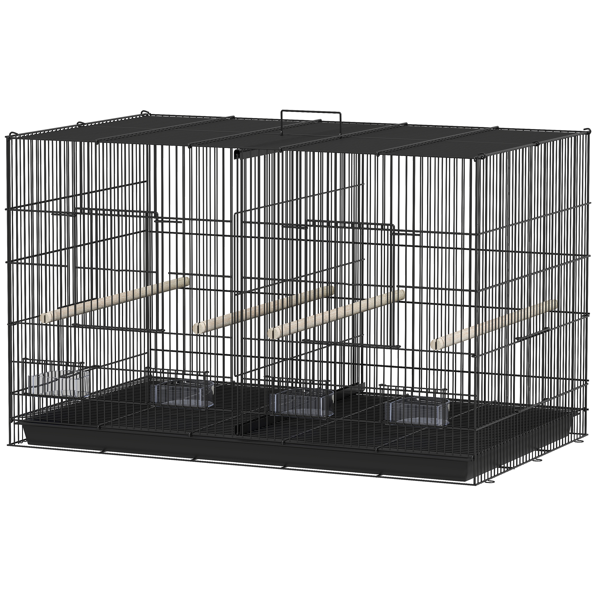 PawHut Vogelkäfig mit Trennwand und unterem Regalboden, aus Stahl und PP, 94x57x57 cm, Schwarz