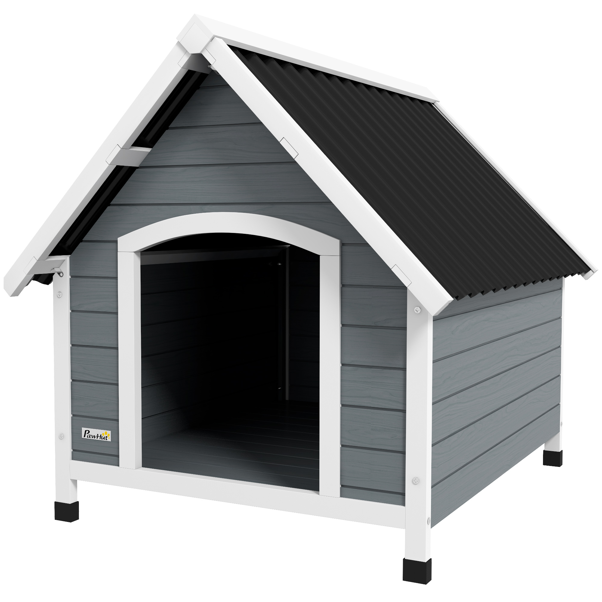 PawHut Hundehütte aus Holz für draußen mit herausnehmbarem Boden, erhöhter Holzunterschlupf für Hunde 84 x 99 x 87 cm Grau