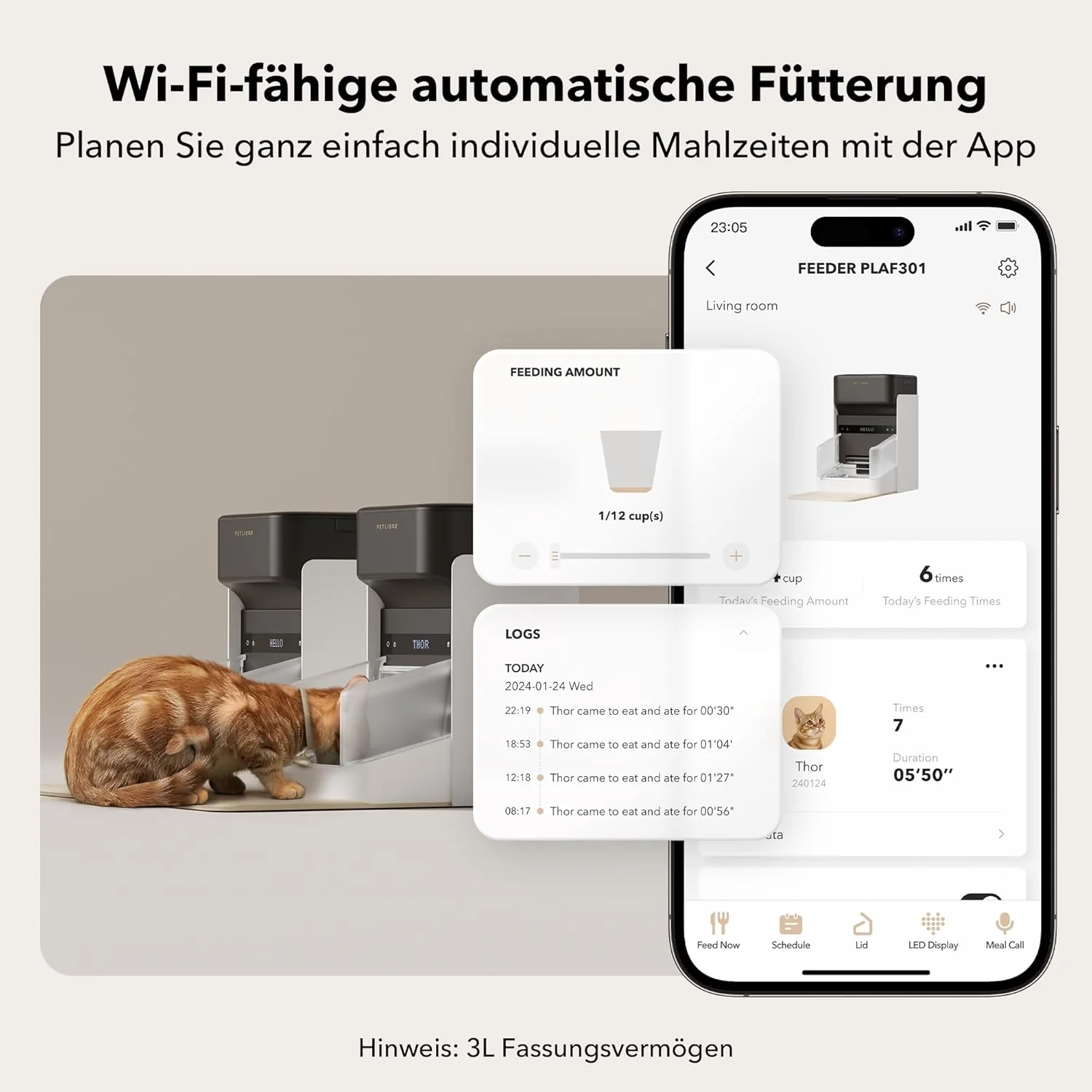 PETLIBRO RFID voerautomaat voor katten, 5G Wi-Fi automatische huisdiervoederdispenser, kattenvoerautomaat met sensor voor halsbandtag, automatische kattenvoederdispenser met app, 1-10 maaltijden, 3L