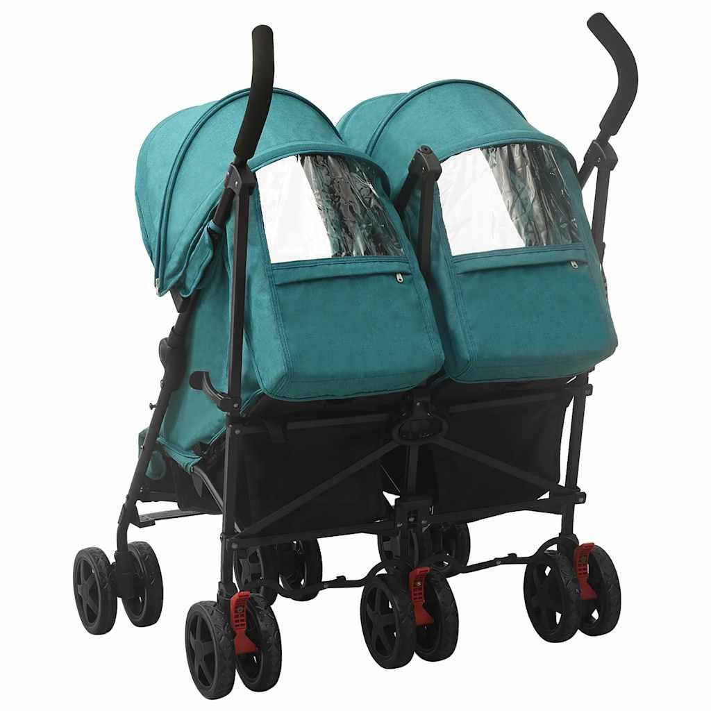 Kinder-Buggy Geschwisterwagen Grün Stahl