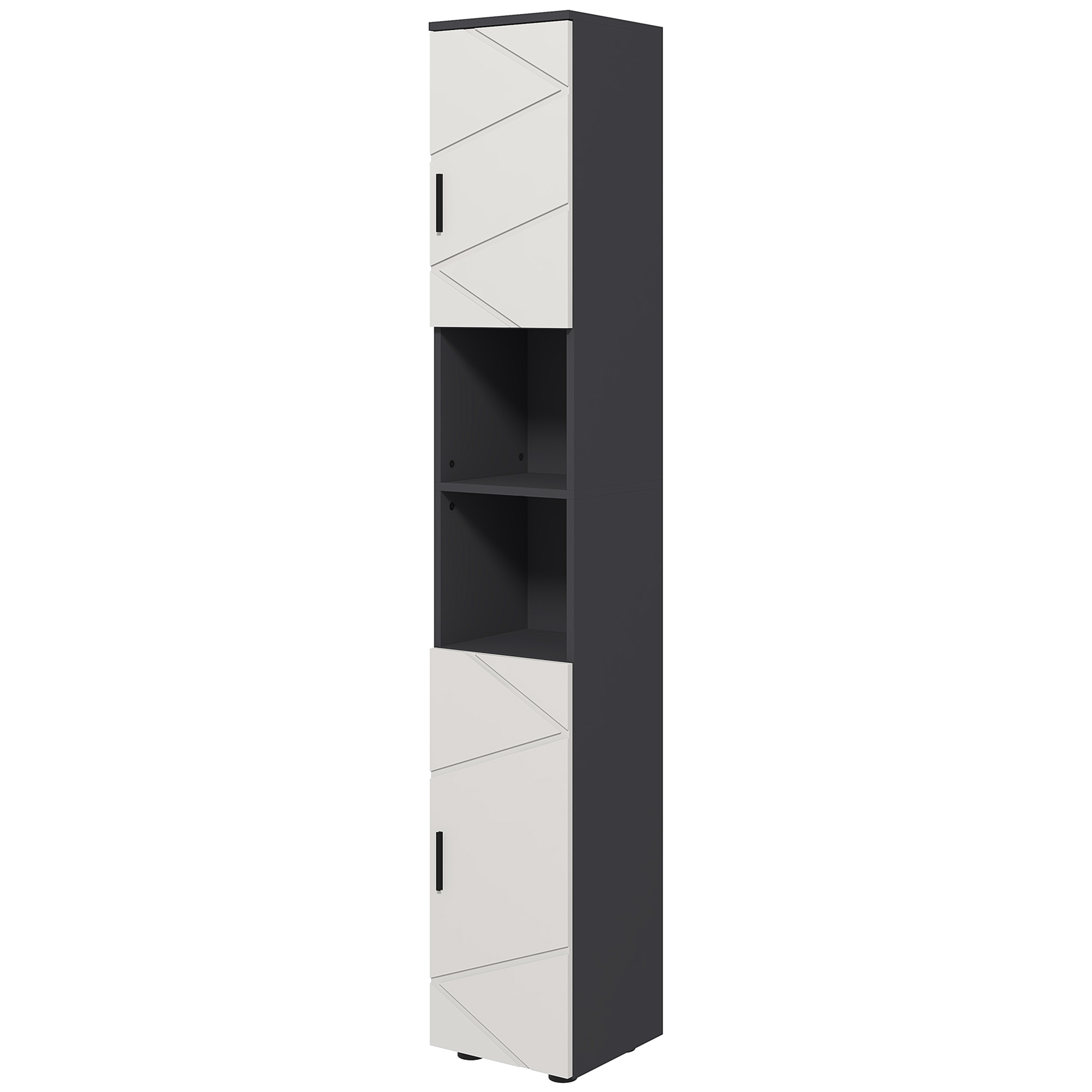 Kleankin Badezimmerschrank aus Spanplatte mit 2 offenen Regalen und 2 Schränken mit 2 Ebenen, 30x30x183 cm, Hellgrau