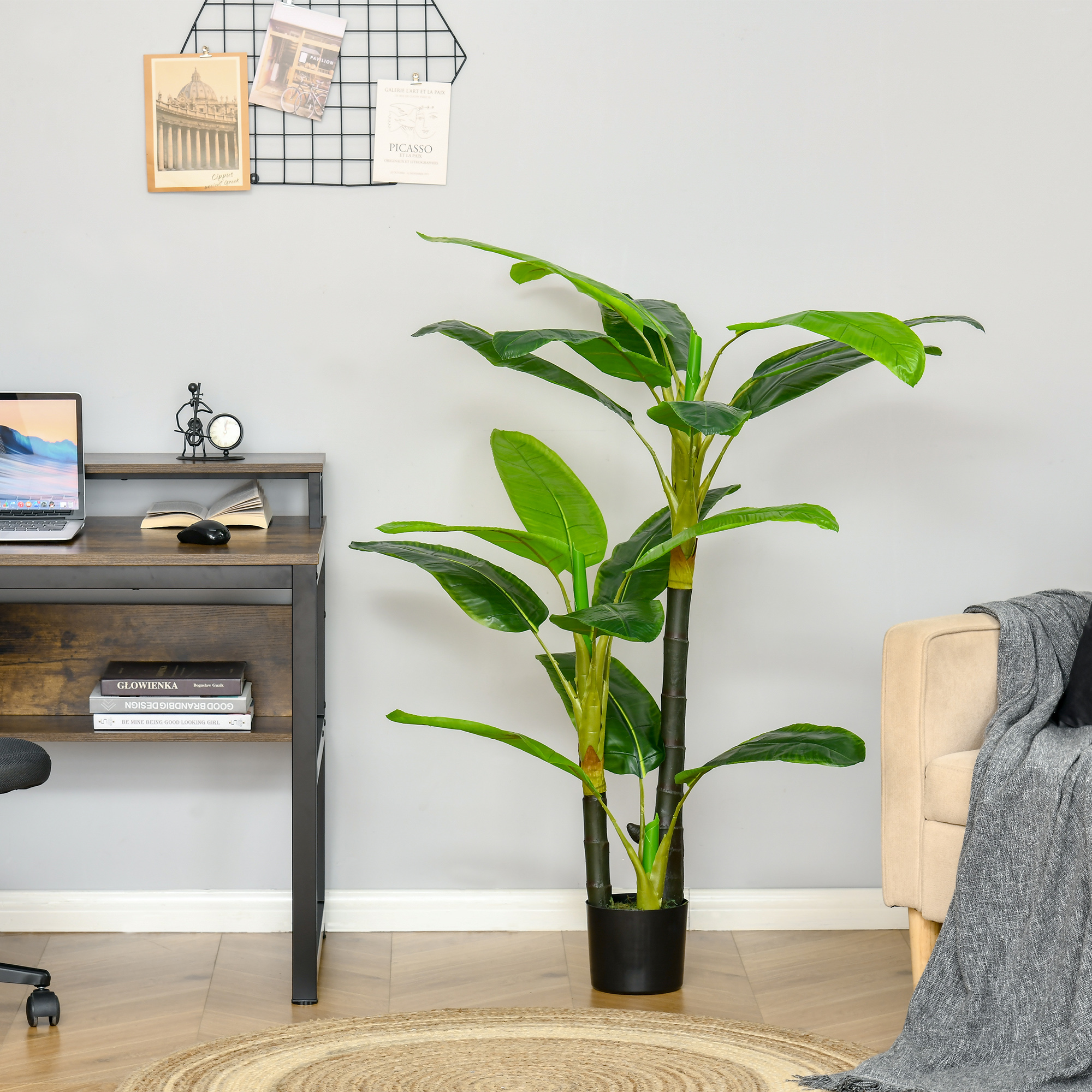 HOMCOM künstliche Pflanzen 150 cm Kunstpflanzen im Topf künstlicher Bananen Baum Kunstpflanze Kunstbaum Zimmerpflanze Dekopflanze Büropflanze Kunststofftopf für drinnen