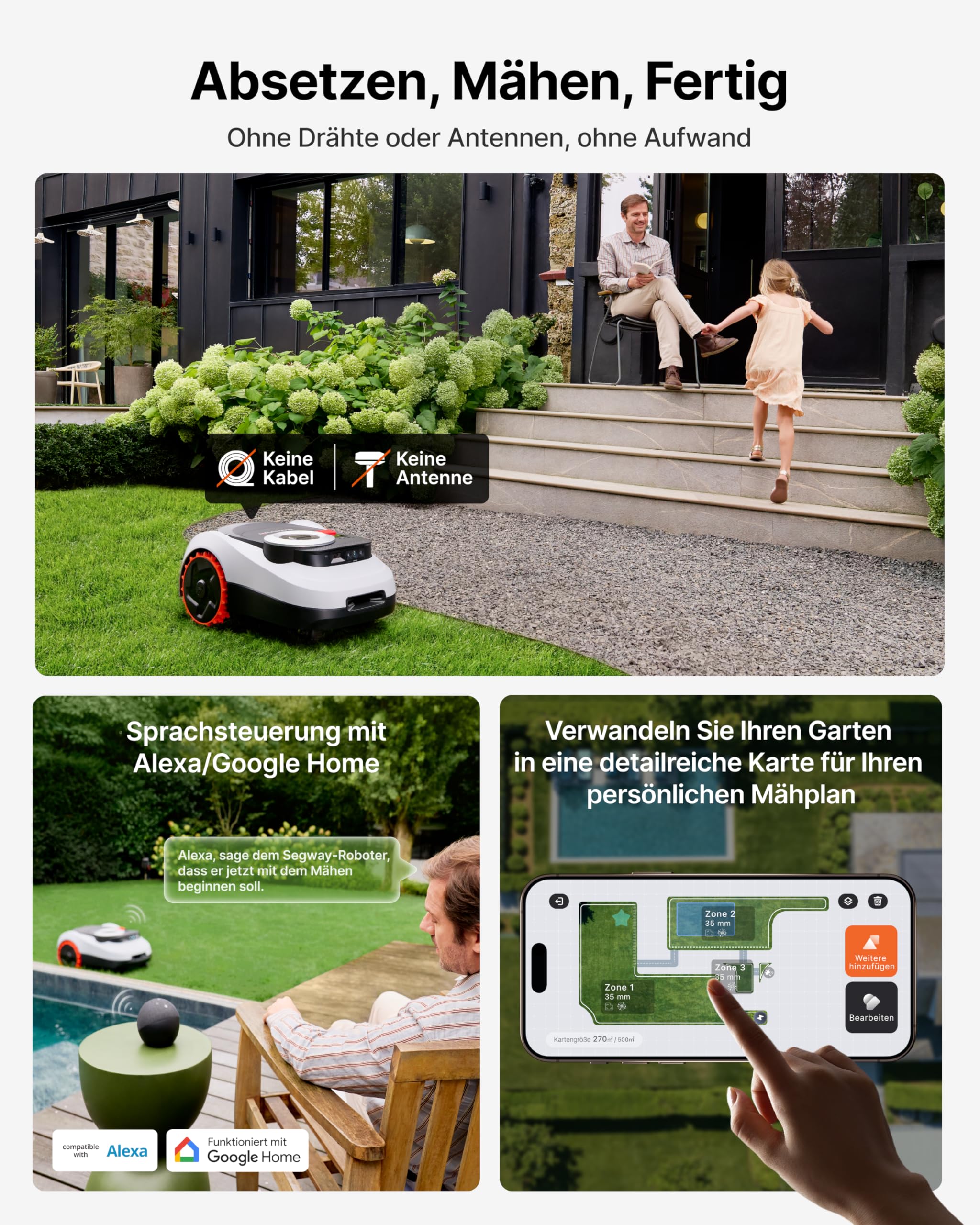 Mähroboter i208 LiDAR mit Garage M für 800 m² LiDAR Vision Dual Fusion 5 cm Schnittbreite 45 % Steigung 100 W Motor 6-Messerklingenscheibe
