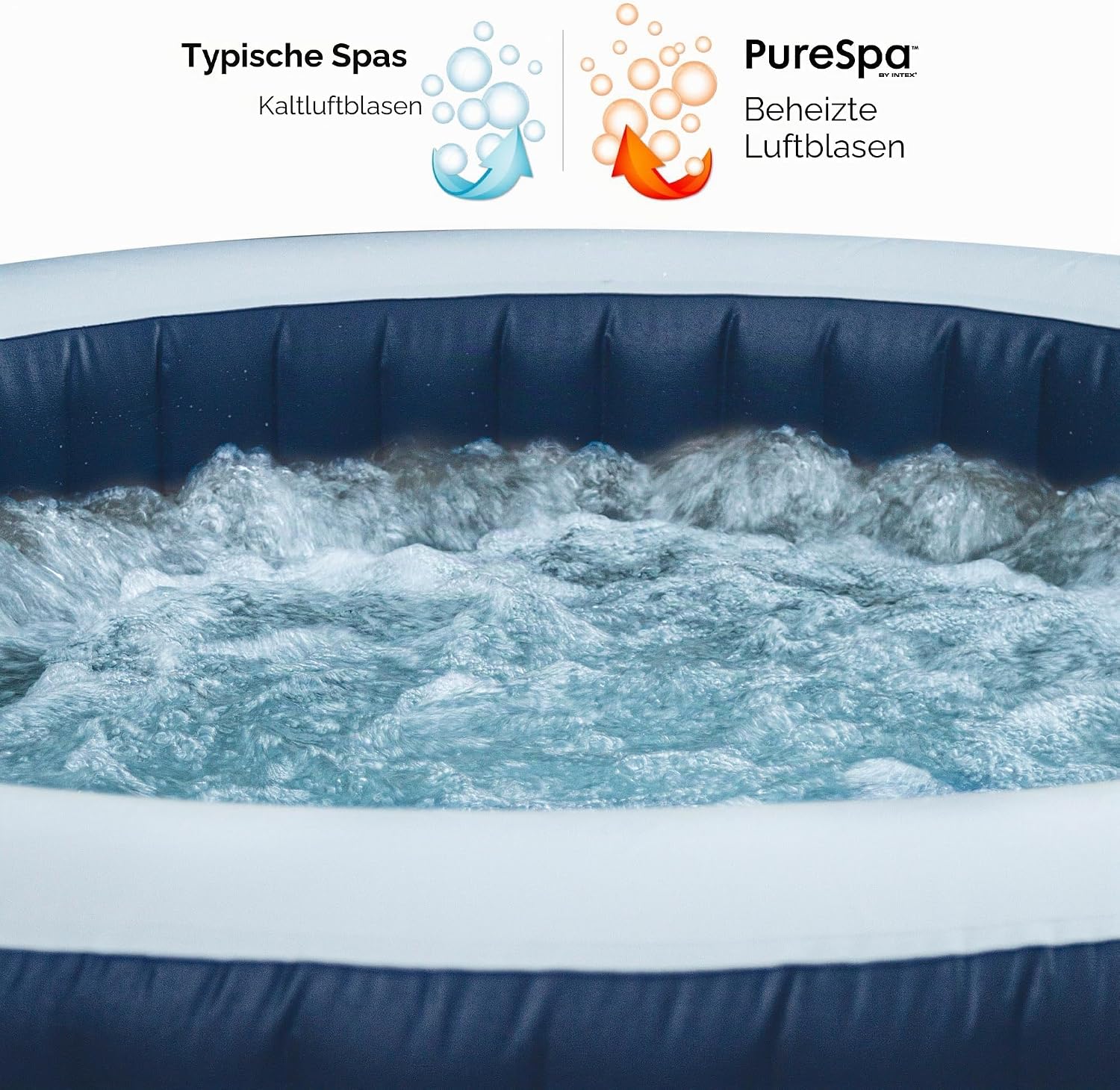 Intex 28430EX - Whirlpool aufblasbar PureSpa Bubble Massage, 4 Personen, 140 Düsen, Heizung, PVC, Navyblau, ⌀ 196x71 cm