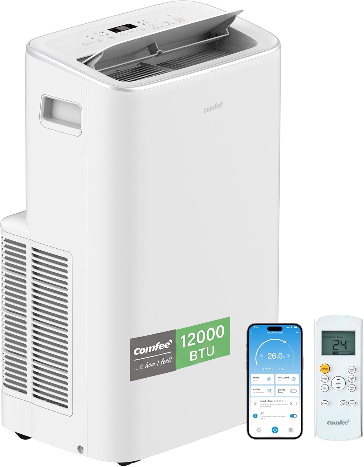 COMFEE Condizionatore Portatile 4-in-1, Potenza da 12000 BTU/ora, Raffrescamento, Ventilazione, Riscaldamento, Deumidificazione
