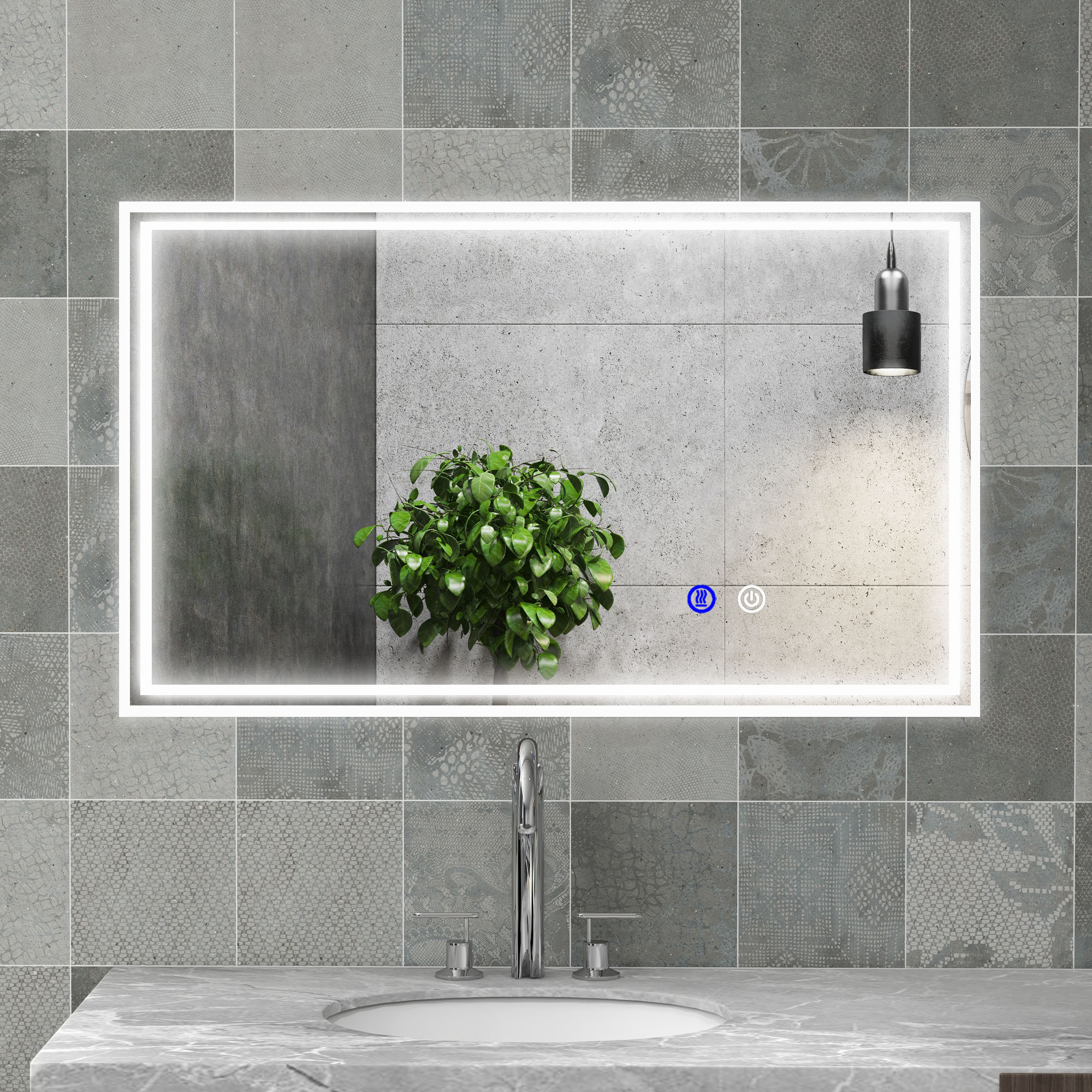 kleankin LED beleuchteter rechteckiger Badezimmer-Wandspiegel horizontal oder vertikal, 100 x 60 cm