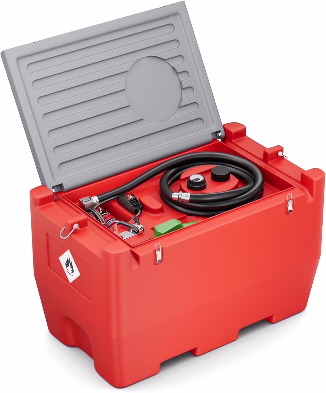 Fuel Transfer Tank, 50 Gallon for Gasoline & Diesel, Gas Tank with 10.6 GPM Fast Flow Rate 12V DC Transfer Pump,13.1 ft Power Cord Portable Gas Tank, Red