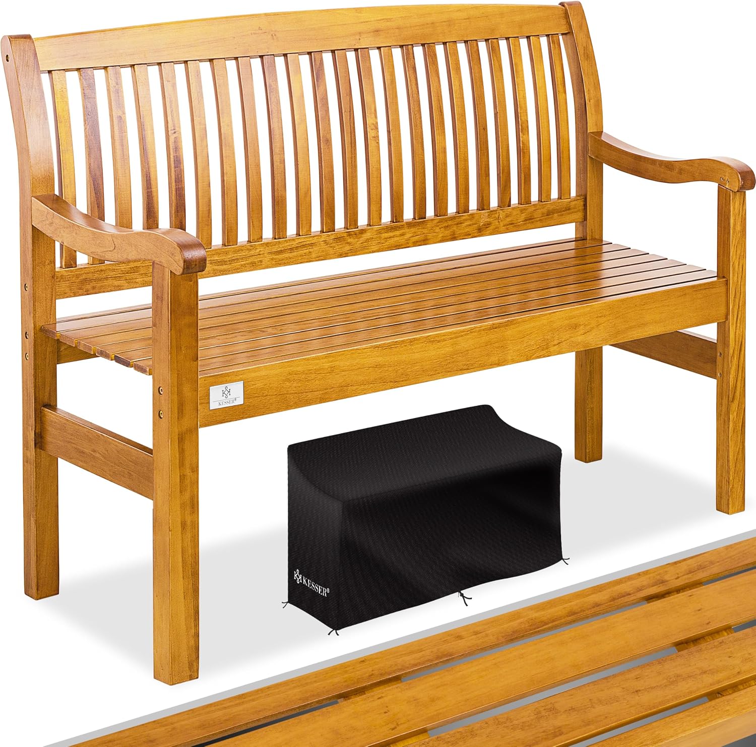KESSER Gartenbank Holz Holzbank wetterfest, Sitzbank 320kg belastbar 125 cm, Für 2 bis 3 Personen, Parkbank aus Massivholz
