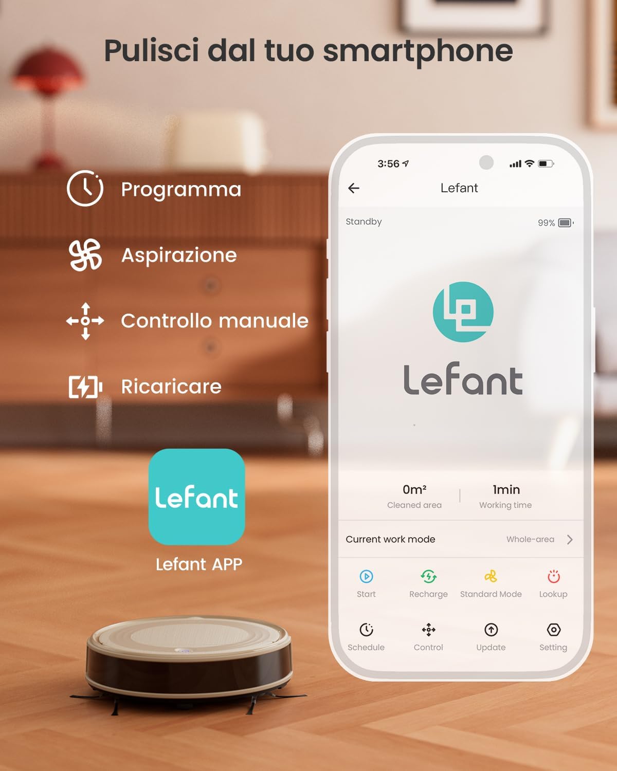 Lefant Robot Aspirapolvere con 2200Pa, Senza Grovigli,7,6cm Ultra Sottile,Autocaricante,Wi-Fi/App/Alexa,120 Minuti,6 Modalit脿 di Pulizia,Ideale per Peli di Animali Domestici,Pavimenti Duri M210-Pro