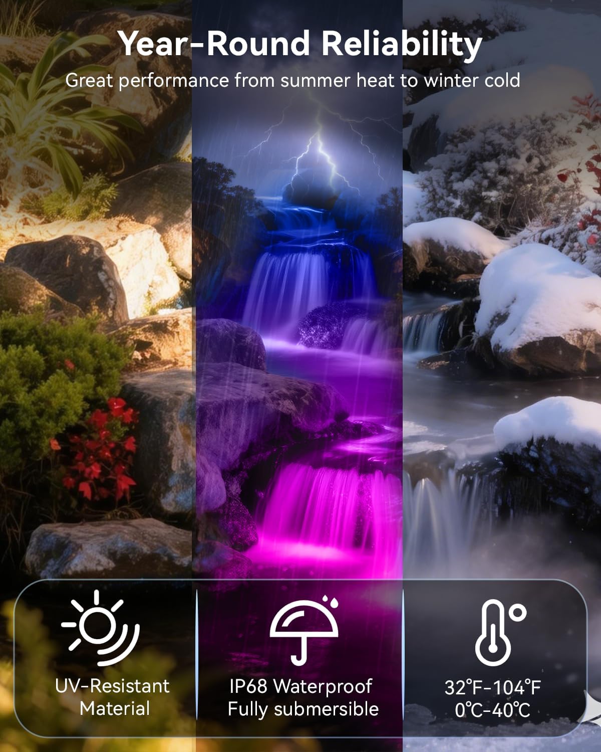All-in-One Teichbeleuchtung LED Edelstahl SS316, RGB Erweiterbare Teichlampen Unterwasser mit 12M Kabel, Teichlicht IP68 für Teich, Wasserfall, Bach, Fischteich, Wasserspiel, 4er-Pack