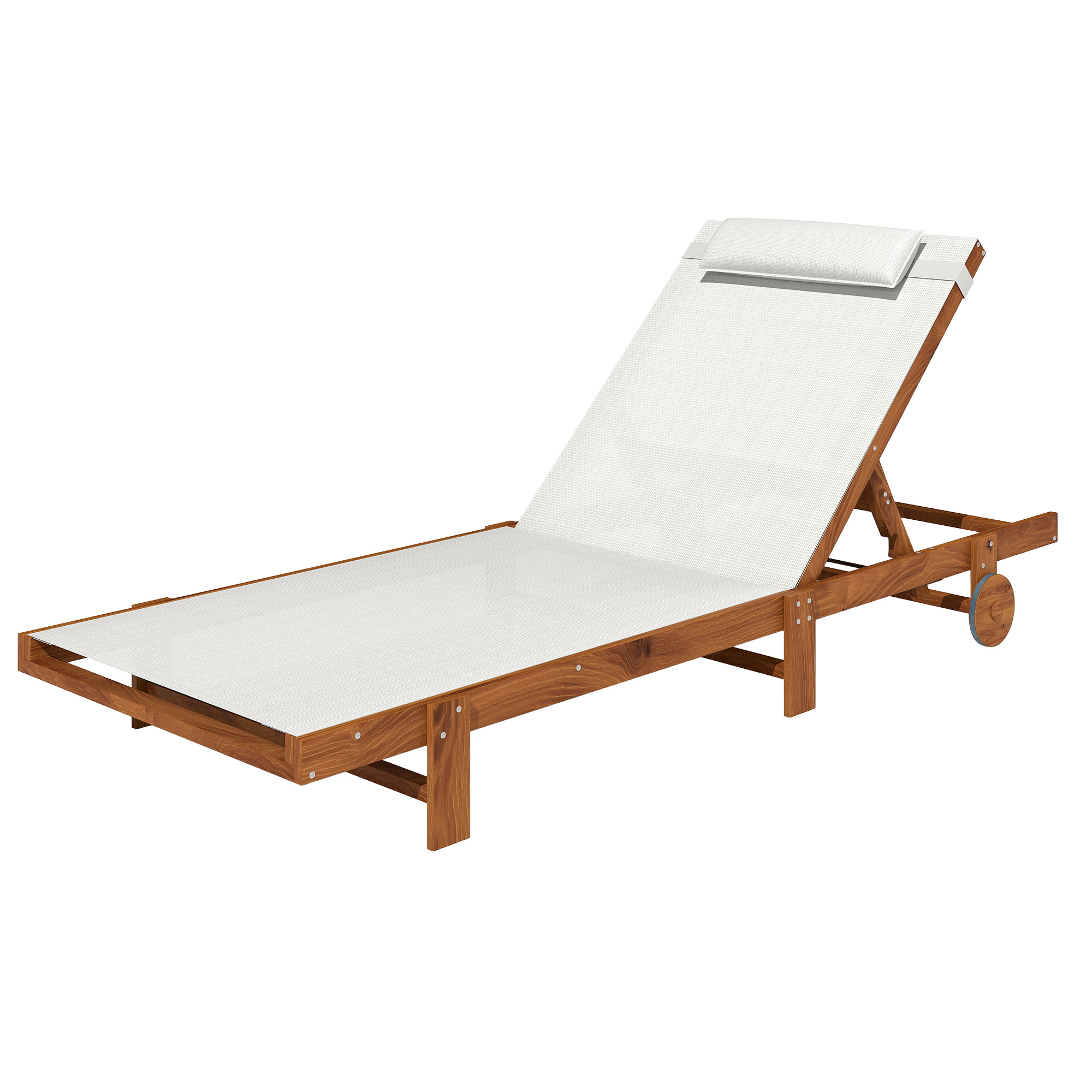 Outsunny Sonnenliege aus Holz mit Rollen, verstellbarer Rückenlehne in 4 Positionen, Kopfkissen, 84x200x101cm, weiß