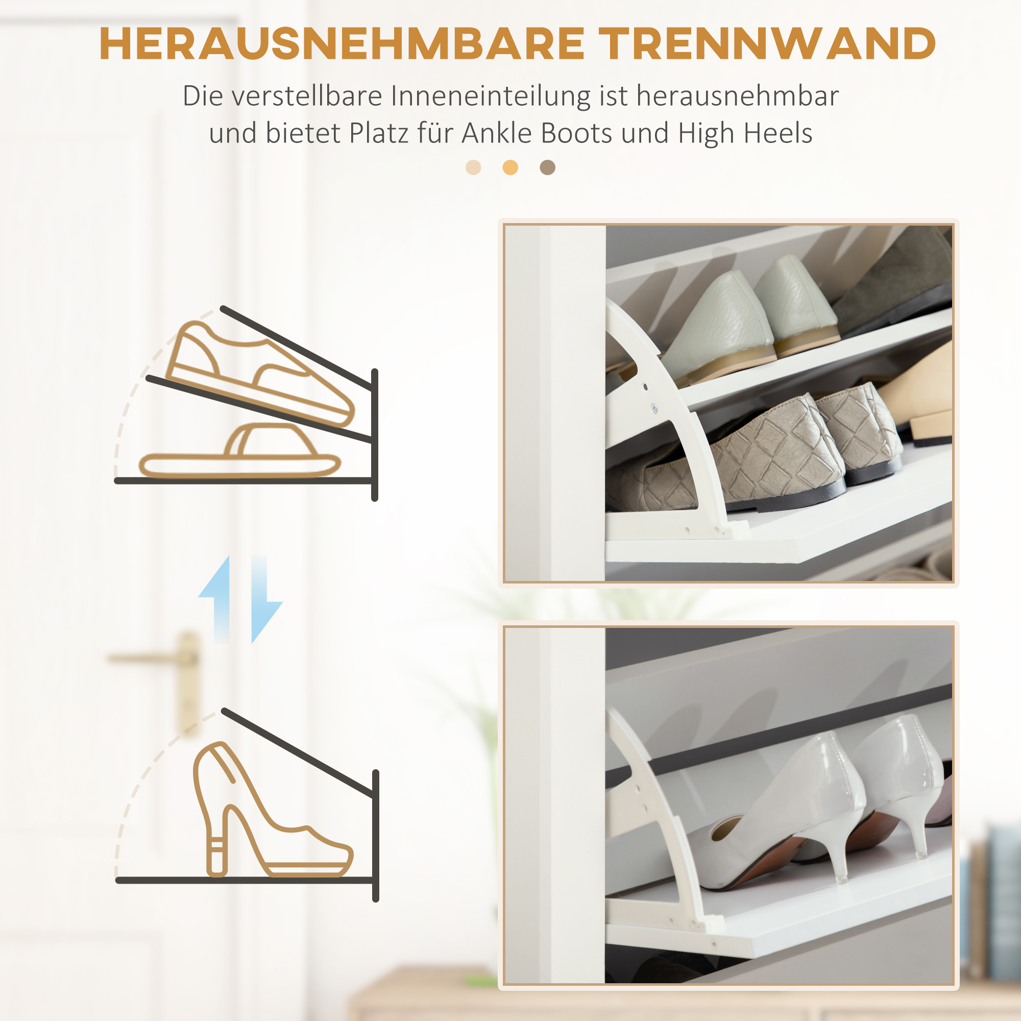 Schoenenkast Schoenenrek Schoenenopslag, 3 vakken, 18 paar schoenen, 72 cm x 26 cm x 112 cm, Wit + Bruin
