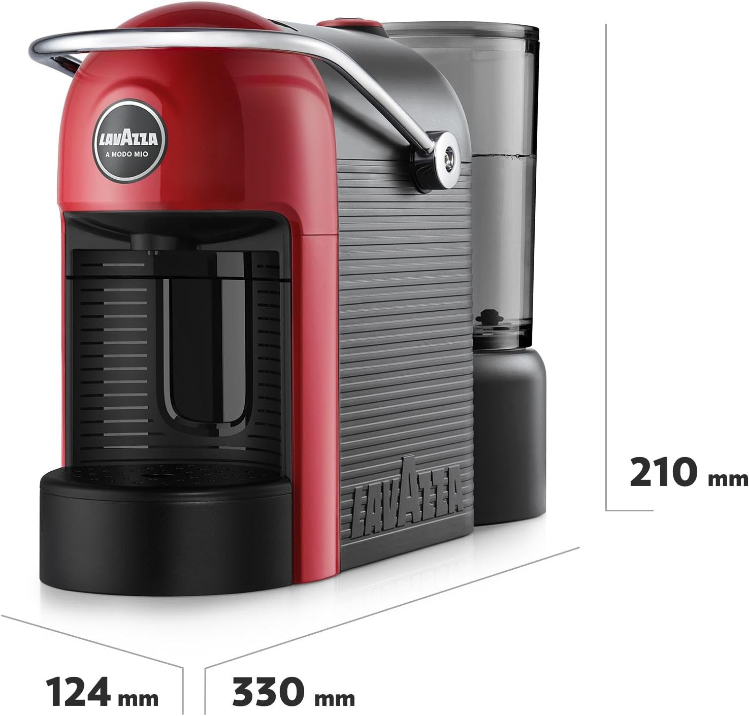 Lavazza A Modo Mio Jolie Evo, Macchina per Caffè Realizzata con 36% di Plastica Riciclata, Macchina Espresso con 64 Capsule Lavazza A Modo Mio Crema e Gusto Classico Incluse, Rossa