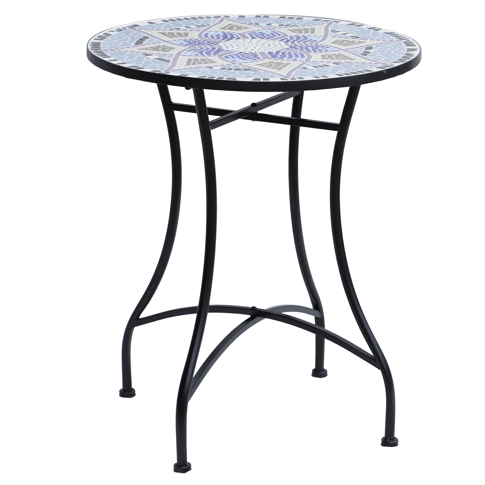 Outsunny Gartentisch Ø60 x H71cm, Wetterfest Balkontisch aus Metall, Esstisch Outdoor, Campingtisch Beistelltisch, rund Terrassentisch für Garten Terrasse Balkon Blau+Weiß