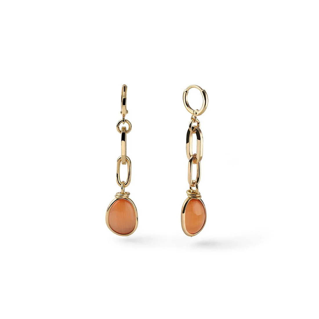 Orecchini Unoaerre pendenti lunghi dorati con pietra occhi di gatto 2781