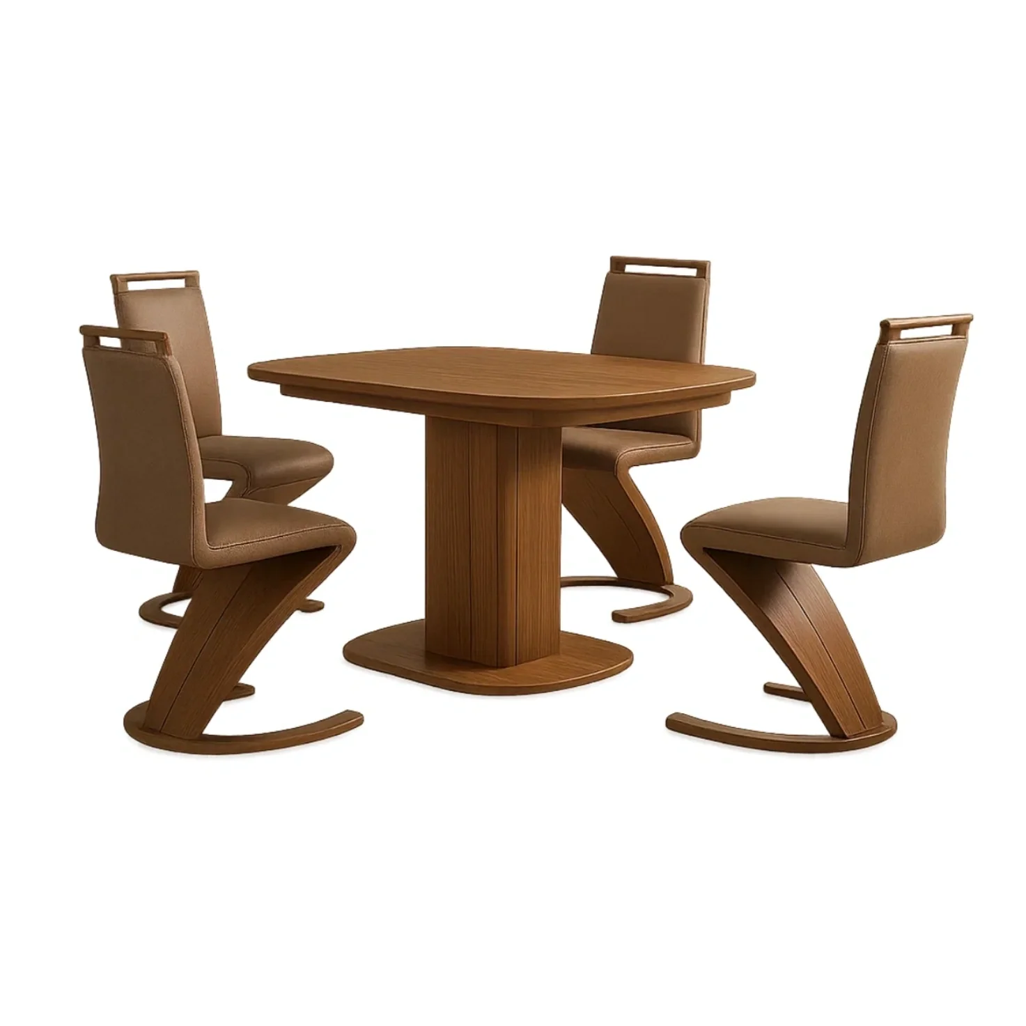 Spisest, 4 sder, tr og kunstlder, brunt, moderne design med buet rygln, fast struktur, bord 120x80x75 cm og stol 45x55x90 cm, til indendrs spisning - b6n1Nx7BUOuB