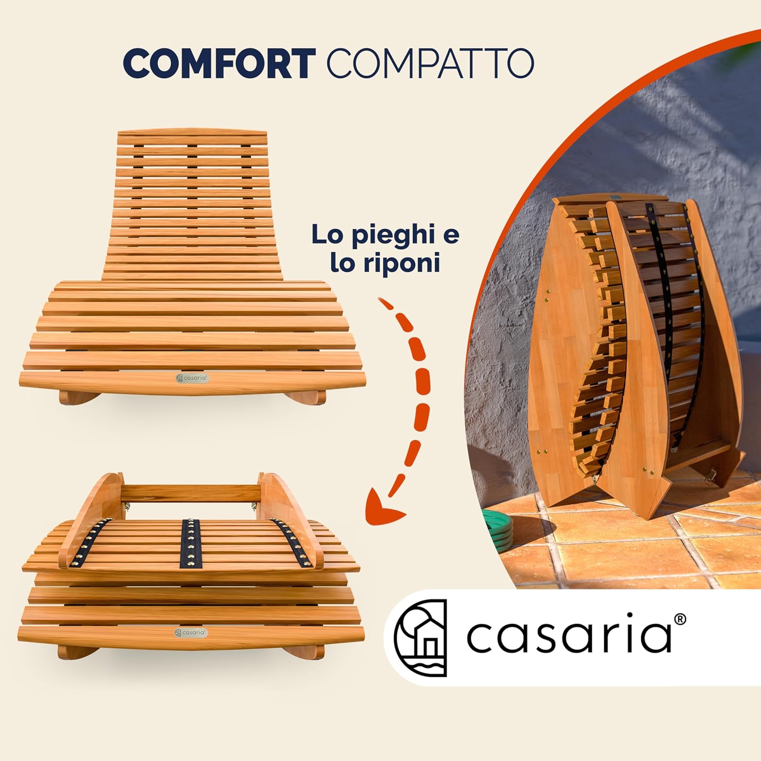 Casaria® 2x Sdraio a Dondolo JAVA Pieghevole 155x60x93cm Portata 160 kg Legno Acacia Certificato FSC® Lettino Sauna