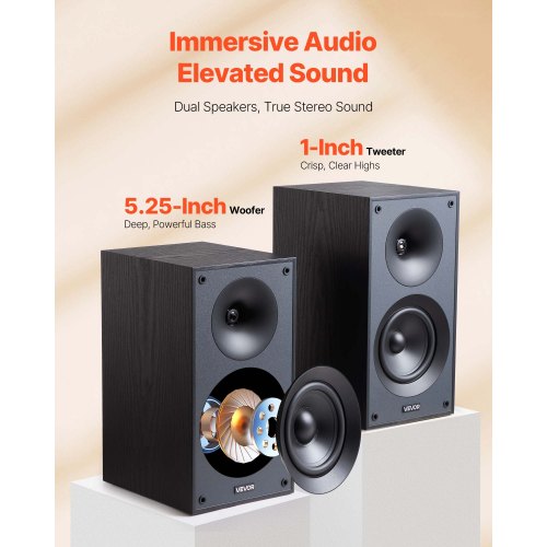 VEVOR Passive Regallautsprecher Paar 300W Stereo-Audio-Lautsprecher 65Hz–20kHz