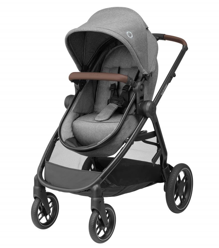 Maxi-Cosi Zelia S Trio Kinderwagen 3-in-1 complete set, 0-4 jaar, tot 22 kg, opvouwbaar, compact, verstelbare babykinderwagen, met CabrioFix S i-Size autostoeltje, accessoires, luiertas, grijs