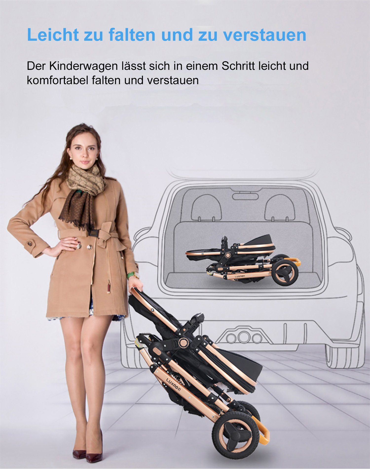 Kombi-Kinderwagen Baby Buggy Babyschale Babywanne 5-Punkt-Sicherheitsgurt Getränkehalter