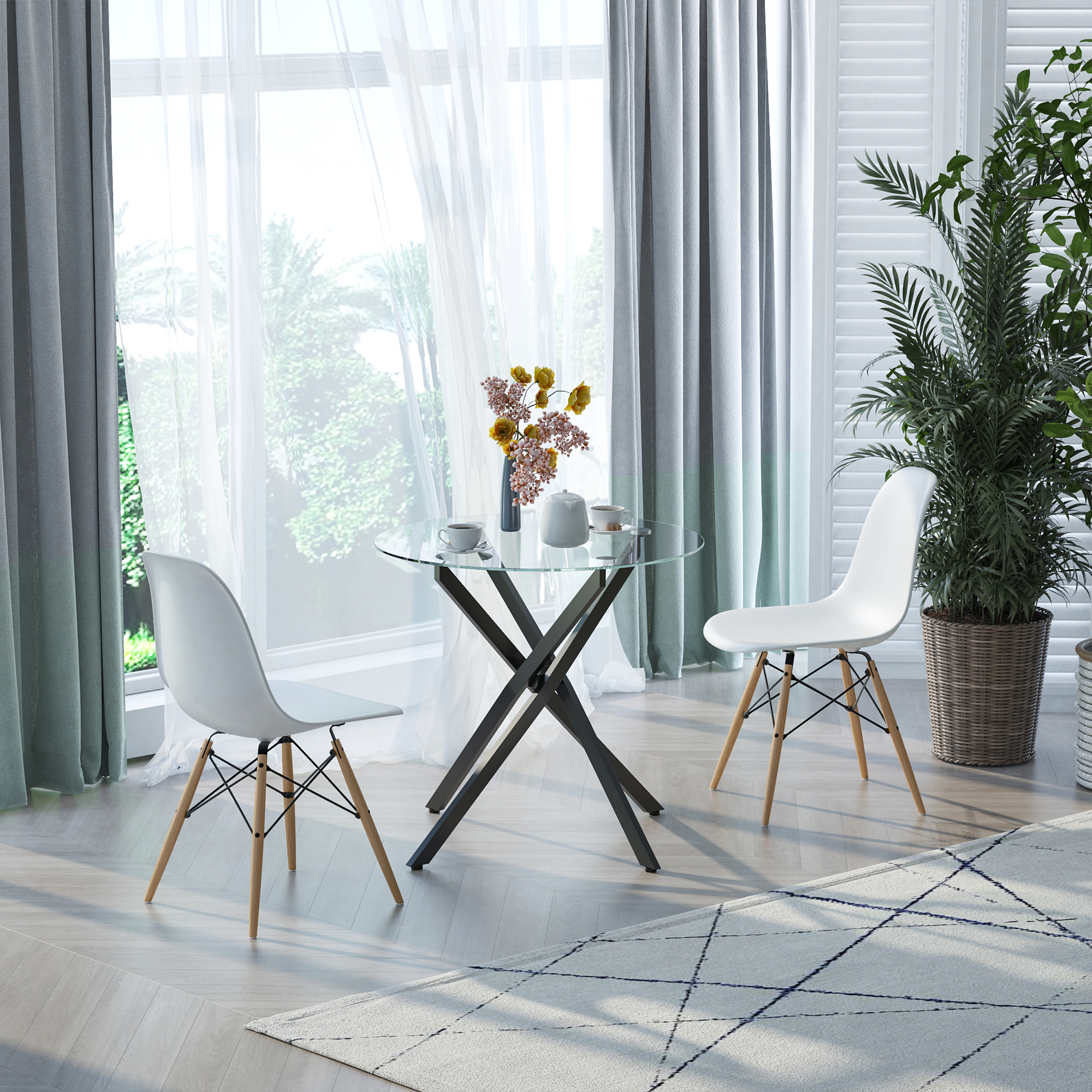 HOMCOM Moderner Glas-Esstisch, 80 cm Durchmesser, Küchentisch mit gehärteter Glasplatte und Metallbeinen, für 4 Personen