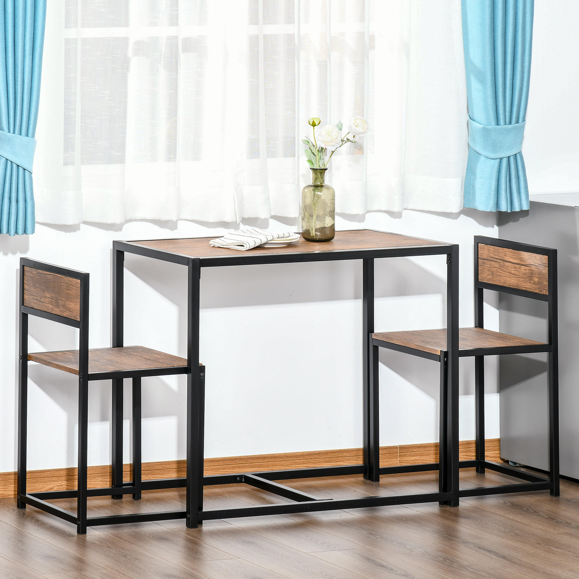 HOMCOM 3-teiliges Bartisch-Set Hochtisch-Set 3-teilig, 2 Stühle, 1 Tisch, 90 cm x 47 cm x 76  cm, Braun + Schwarz