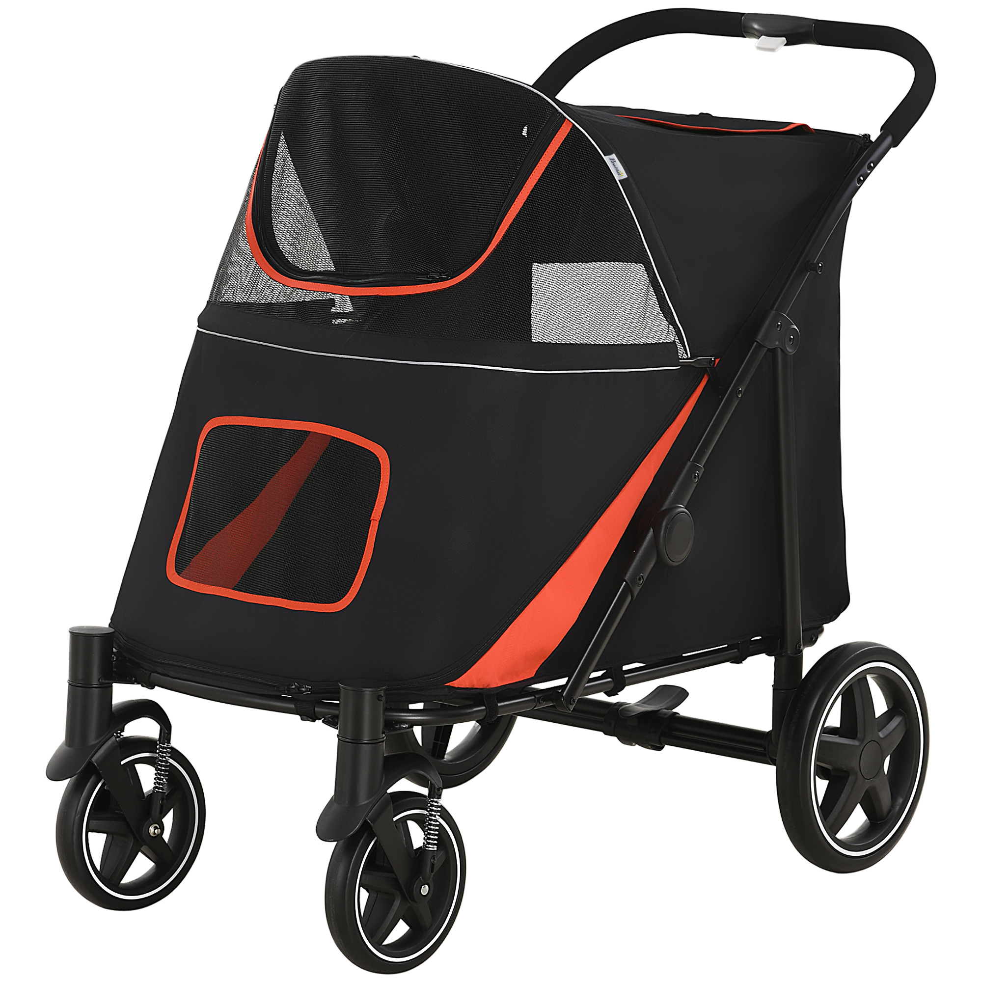 PawHut Hundewagen Klappbar mit Reißverschlüssen und Netzfenstern, 112x65x100 cm, Rot und Schwarz