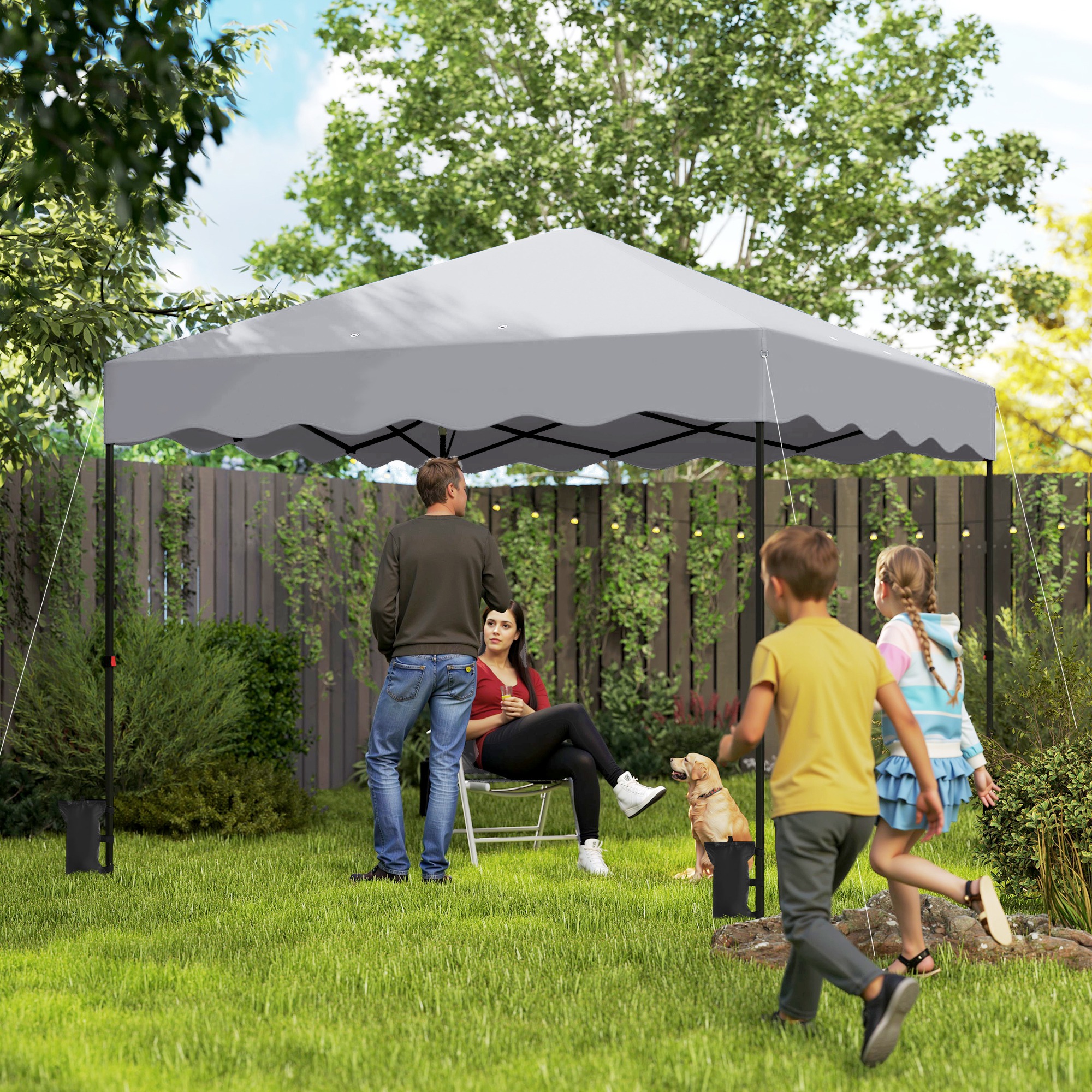 Outsunny 3 x 3 m Pop-up-Pavillon, Höhenverstellbares Gartenzelt, mit Rolltasche, für Garten, Terrasse, Metall, Stoff, Hellgrau