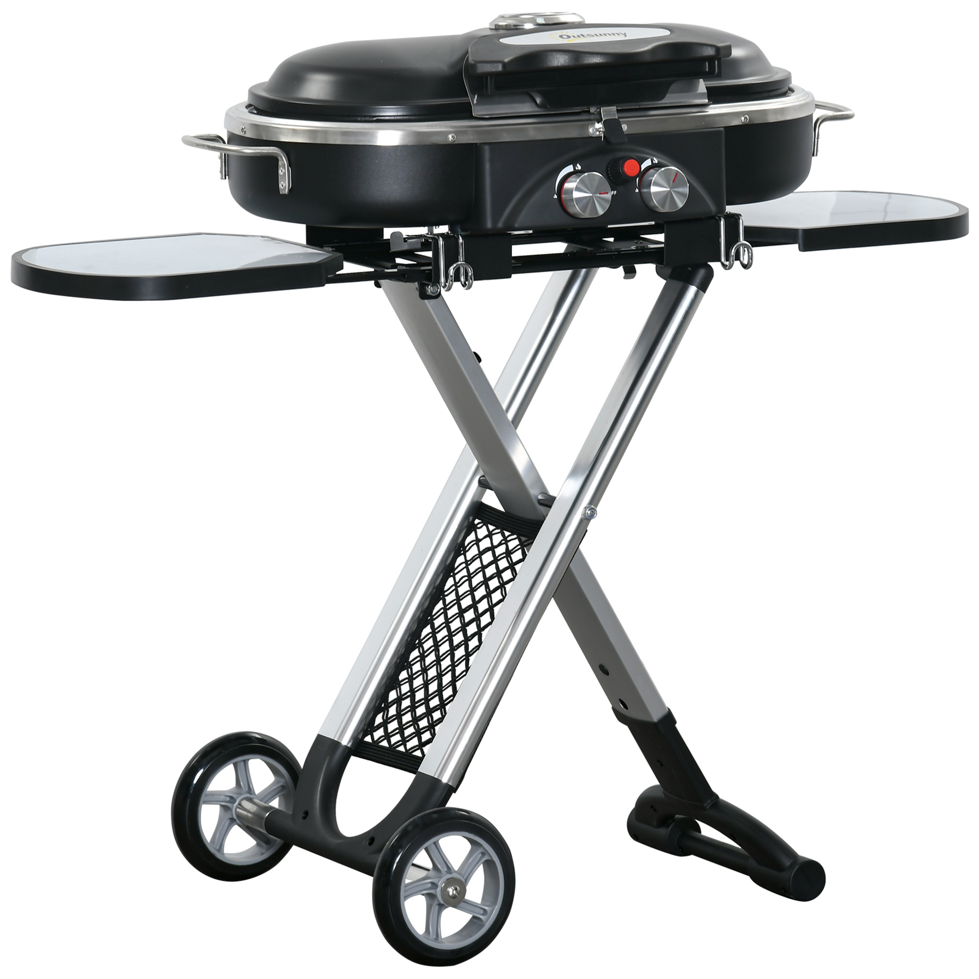 Outsunny Grillkar, inklapbaar, opbergrek, vetopvangbak, roestvrij, aluminium, 100 x 41,6 x 82,5 cm, zwart/zilver