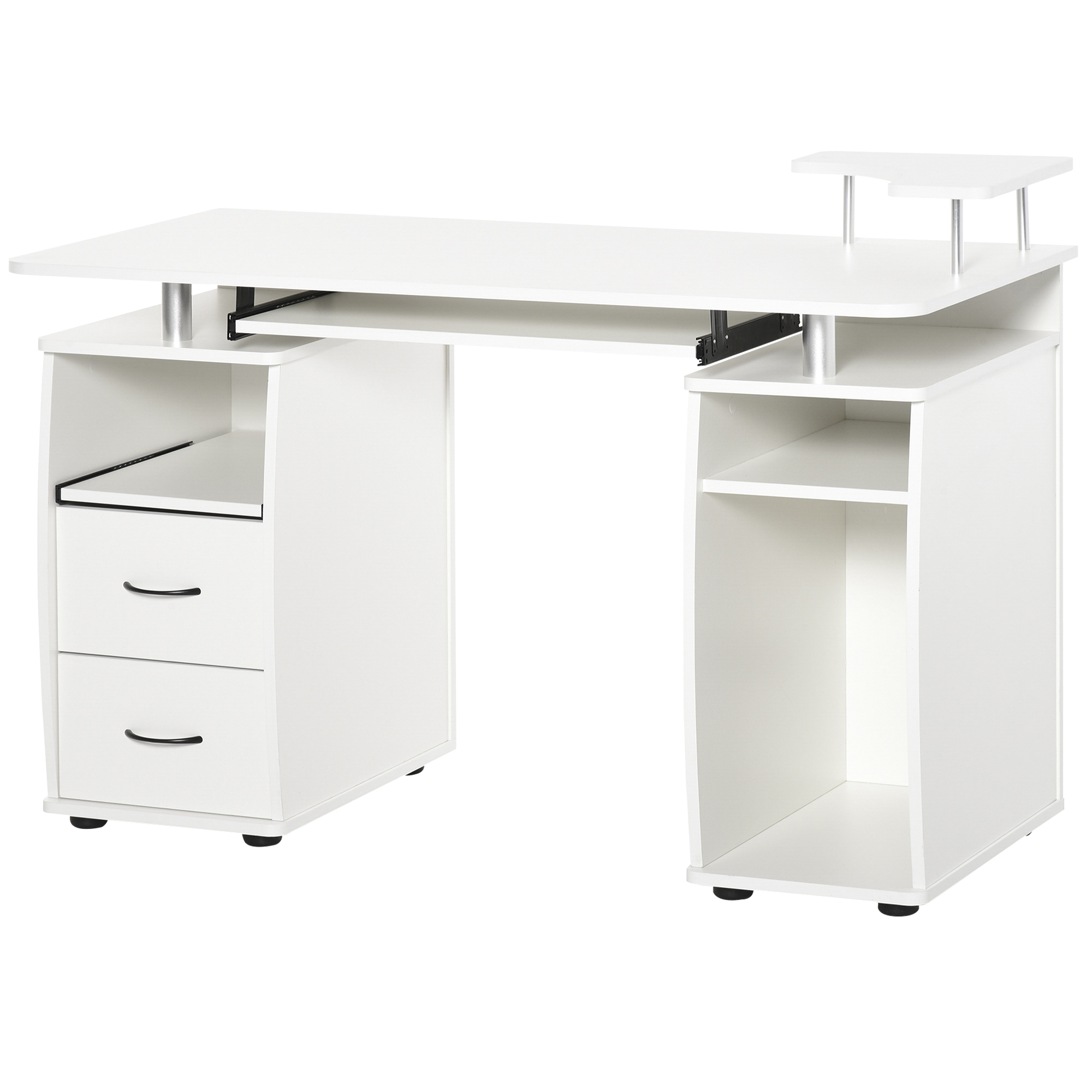HOMCOM Computertisch Multimedia Mehrzweck Aufbewahrung 120L x 55B x 85H cm in weißem Holz