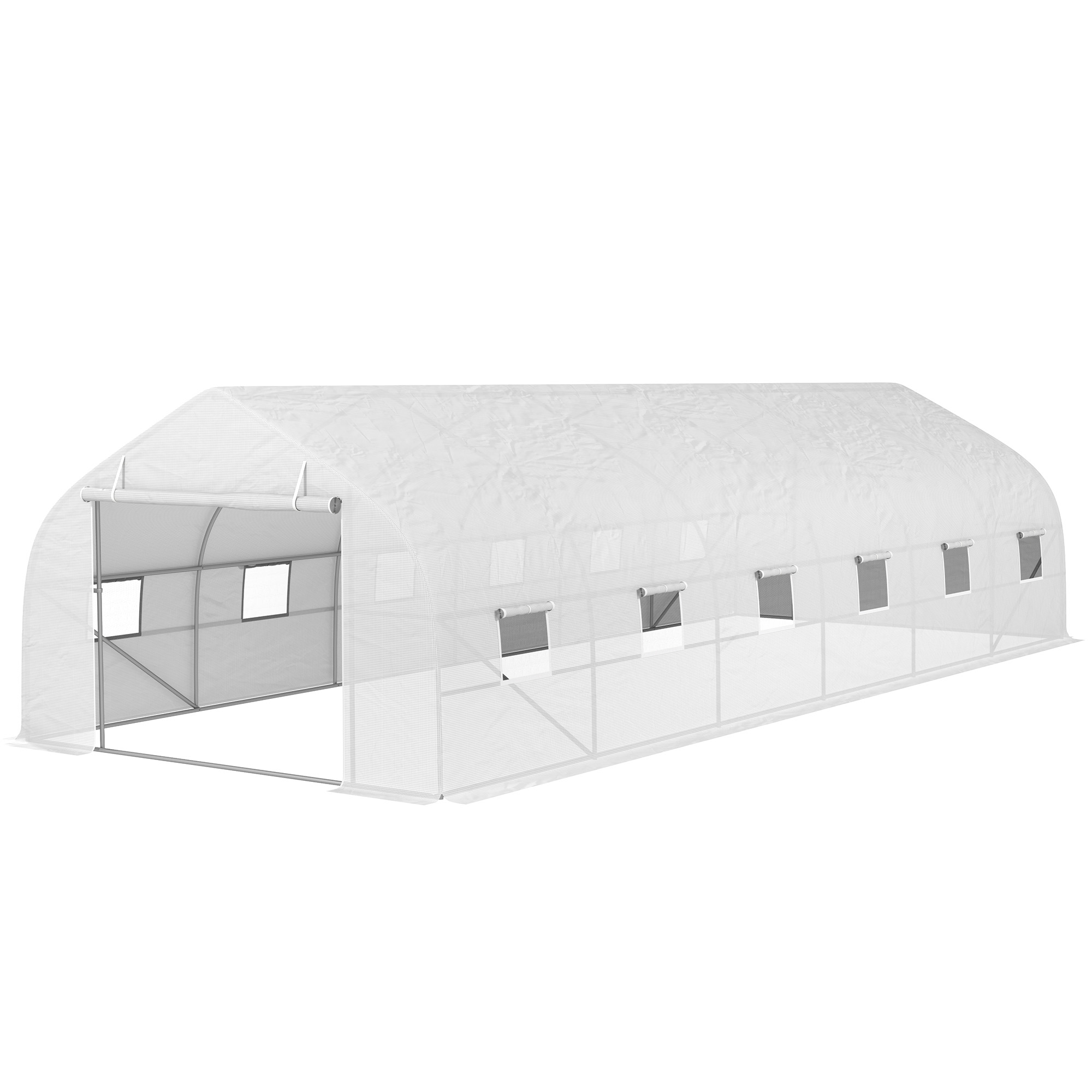 Outsunny Großes Tunnel-Gewächshaus für den Garten mit PE-Abdeckung Stahlrahmen Rolltür und 12 Fenstern 8 x 3 x 2 m weiß
