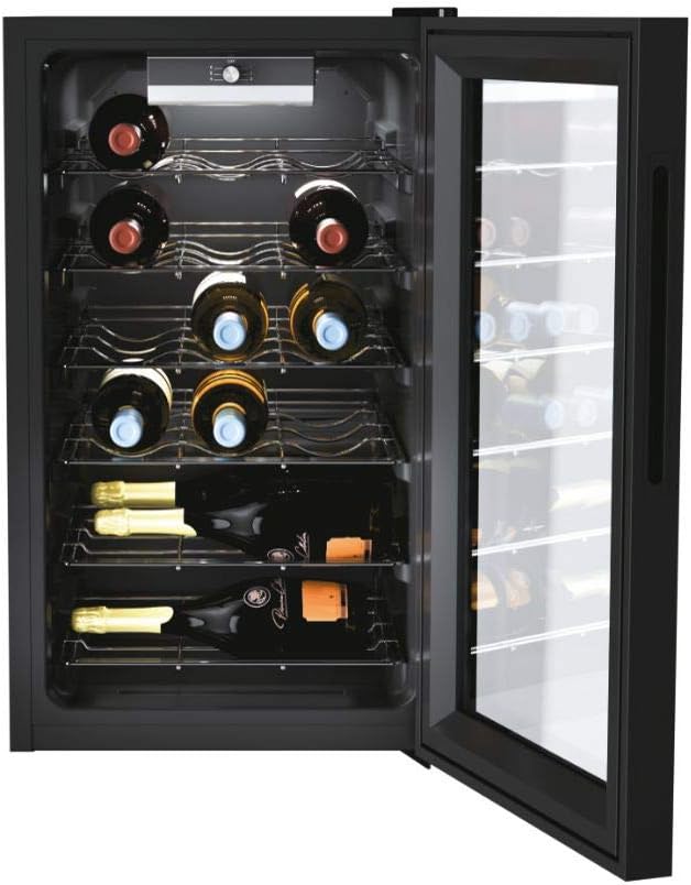 Candy DiVino CWC 021 M/NF Cantinetta Vino, 21 Bottiglie, App hOn con Tecnologia Vivino, Ripiani cromati, 39 dB, Classe G, 40x55x70 cm, Nero [Classe di efficienza energetica G]