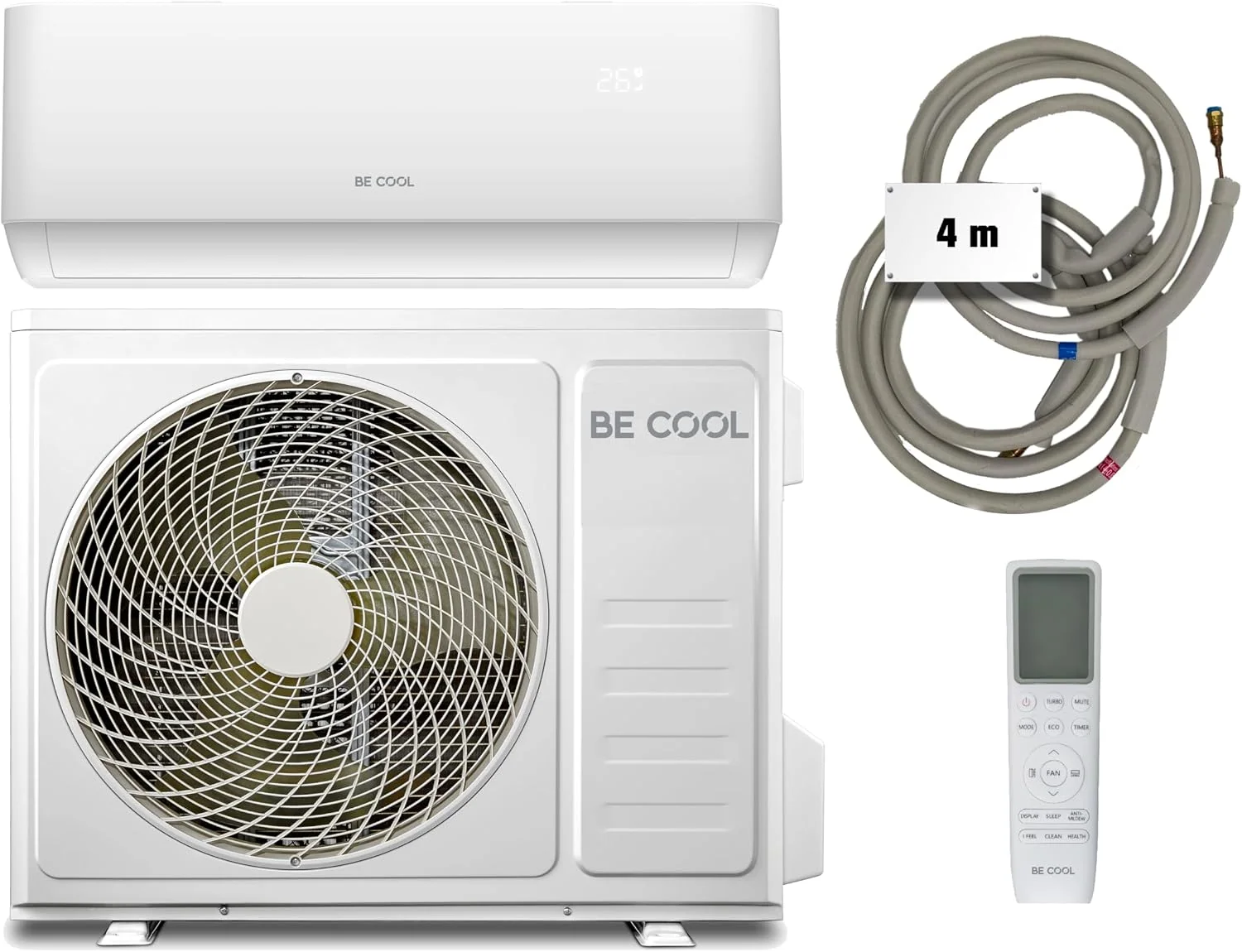 BE COOL Premium Split-Klimagerät 18.000 BTU mit Quick Connect, 4m Quick Connector, Kühlen: 5100 Watt/Heizen: 5100 Watt, EEK A++ / A+, max. 160 m³