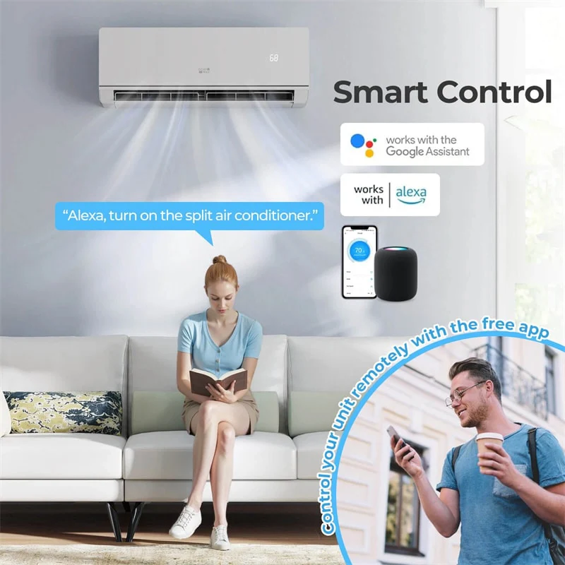 Energy Star Certified 12000 BTU 24 SEER2 Mini Split Air Conditioner with Heat Pump, WiFi Enabled Ductless Inverter AC Unit Cools 750 Sq.Ft
