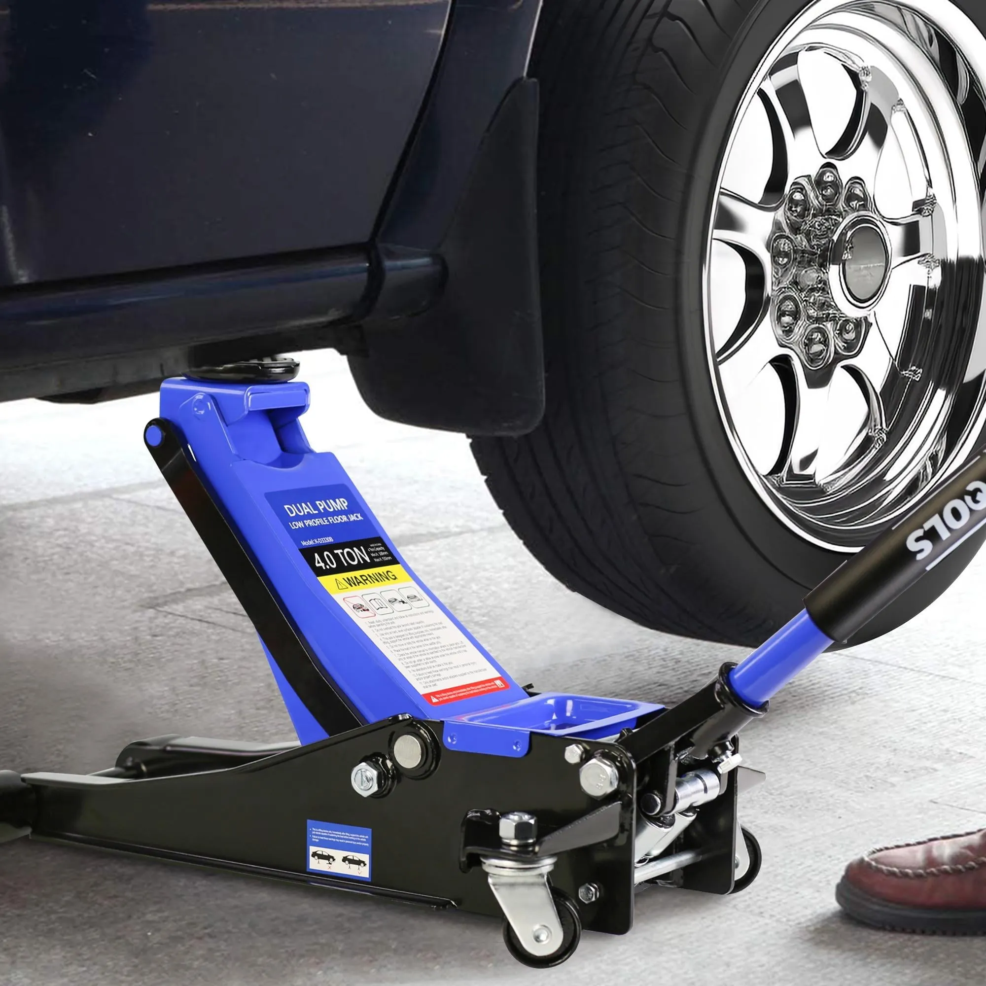 4-Ton Floor Jack, Low Profile Car Jack, Heavy-Duty Trolley Jack Car Lift with Dual Pump Pistons, Lifting Range 4