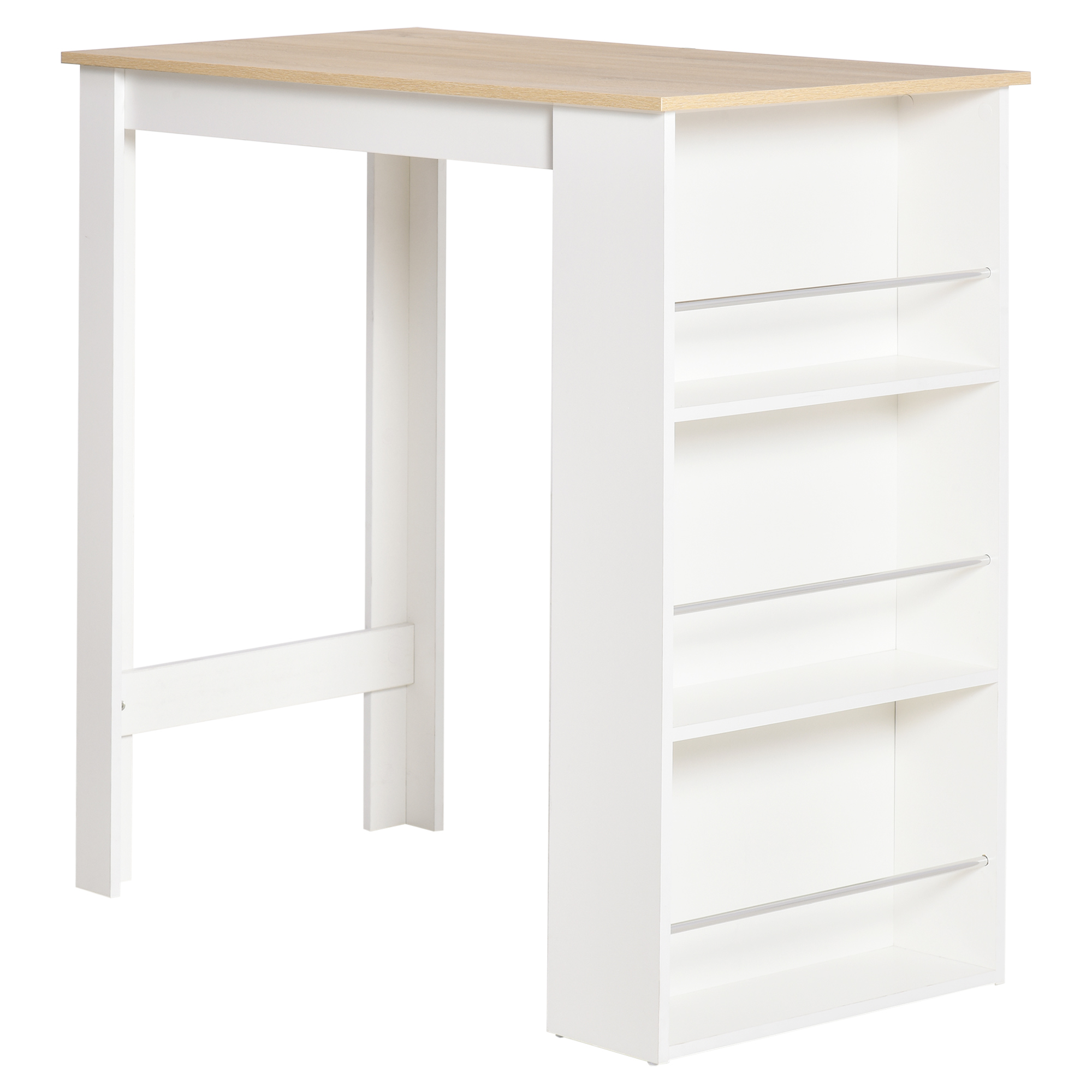 HOMCOM Bartisch hoher Küchentisch Stehtisch 112L x 57B x 106H cm - 3 Regale - heller Eichen-weiß-Look