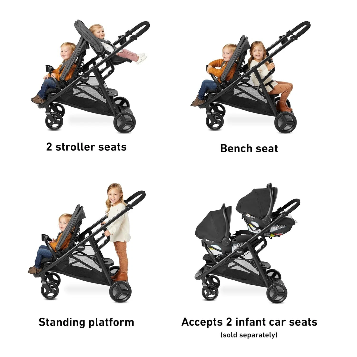 Dubbele Kinderwagen met Bankzitje en Sta-platform Opties