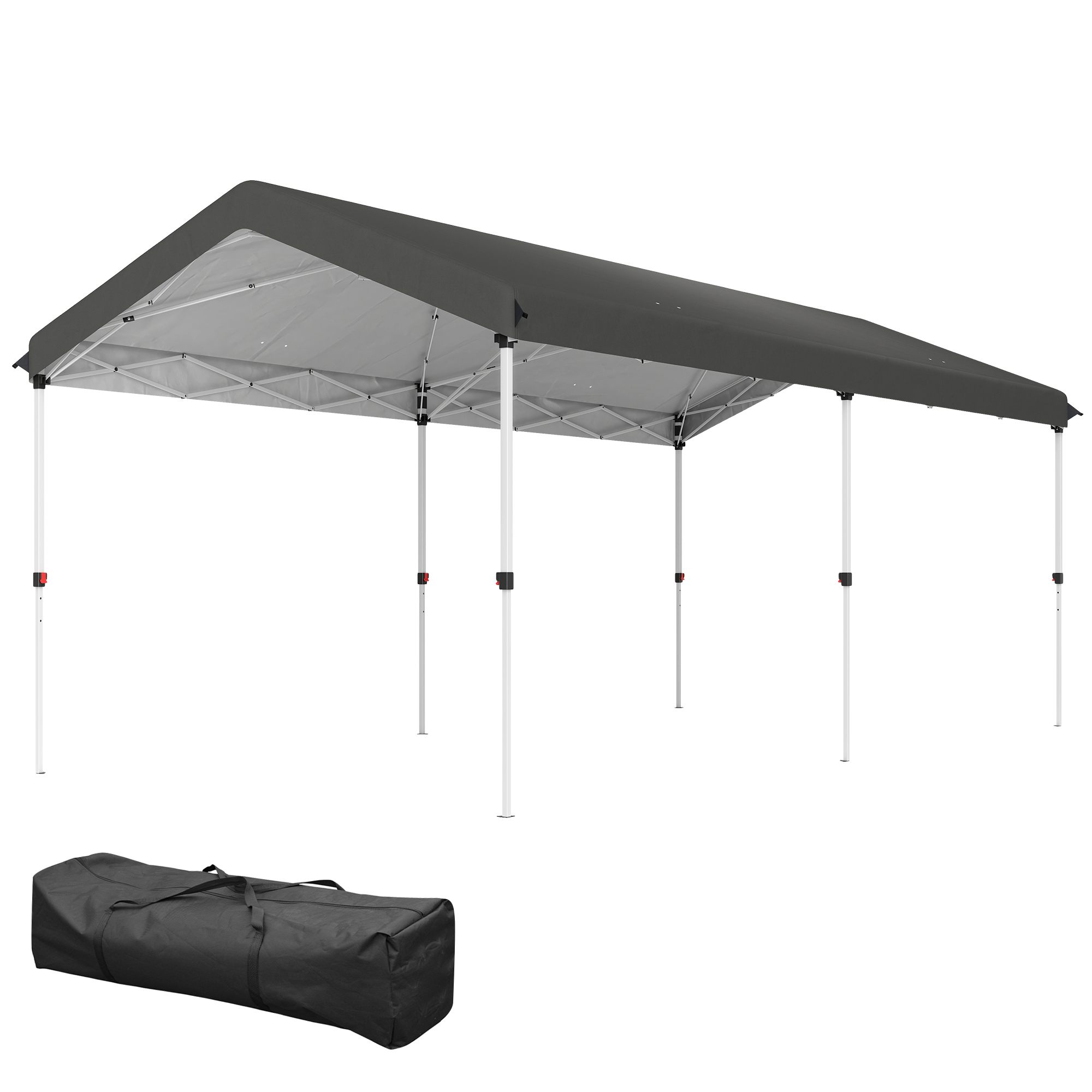 Outsunny Faltbare Gartenpavillon 3x6 m Höhenverstellbarer Faltpavillon UPF50+ mit Tragetasche Dunkelgrau