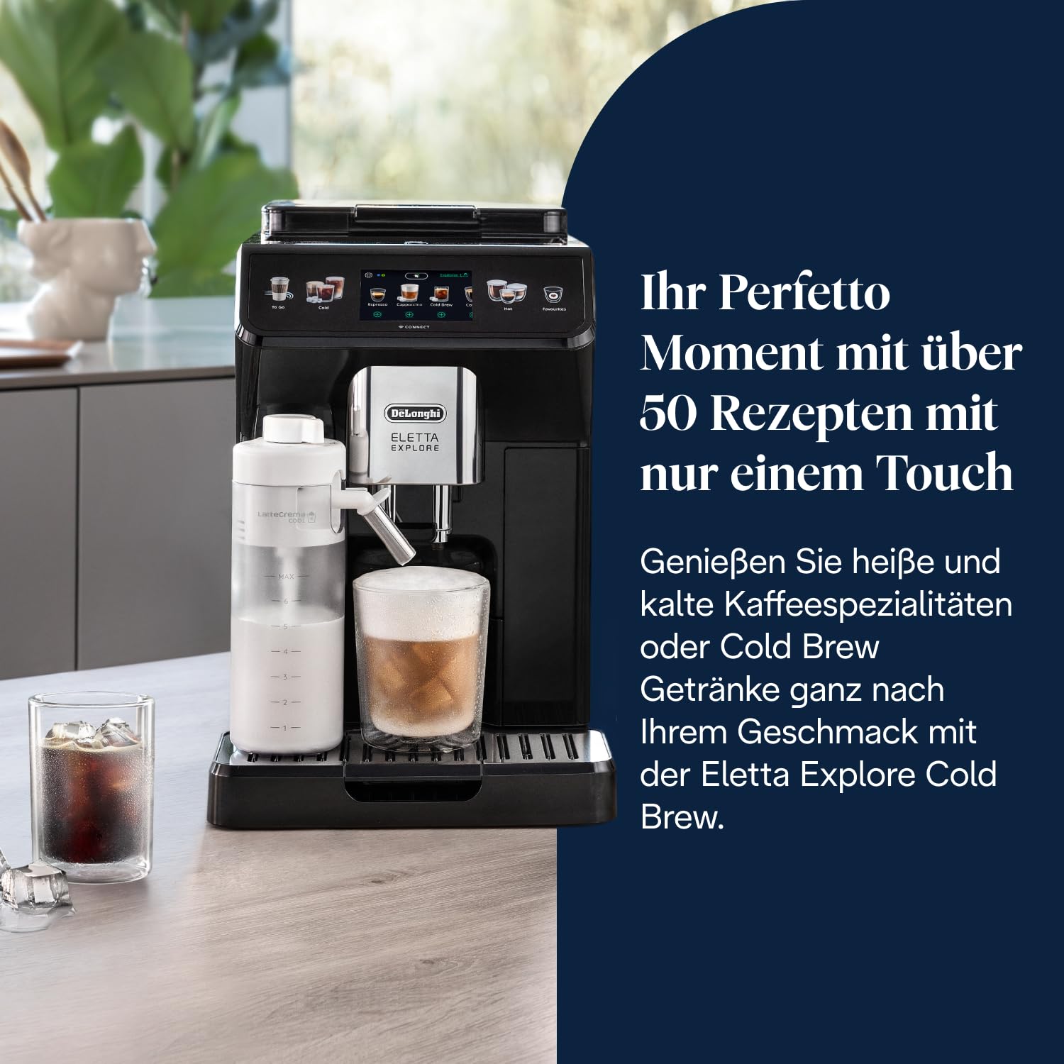 Eletta Explore Kaffeevollautomat 50+ Getränke Cold Brew LatteCrema Hot & Cool 300 g Bohnenbehälter 3,5 Zoll TFT-Touchdisplay