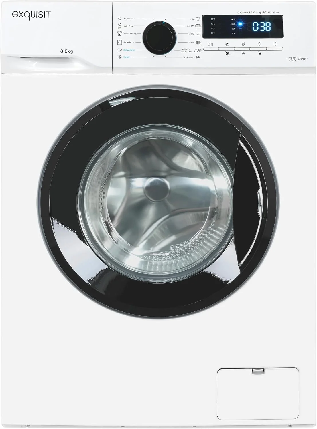 Exquisit Waschmaschine, 8 kg, Weiß, Energieklasse A, 1400 U/Min, 13 Programme
