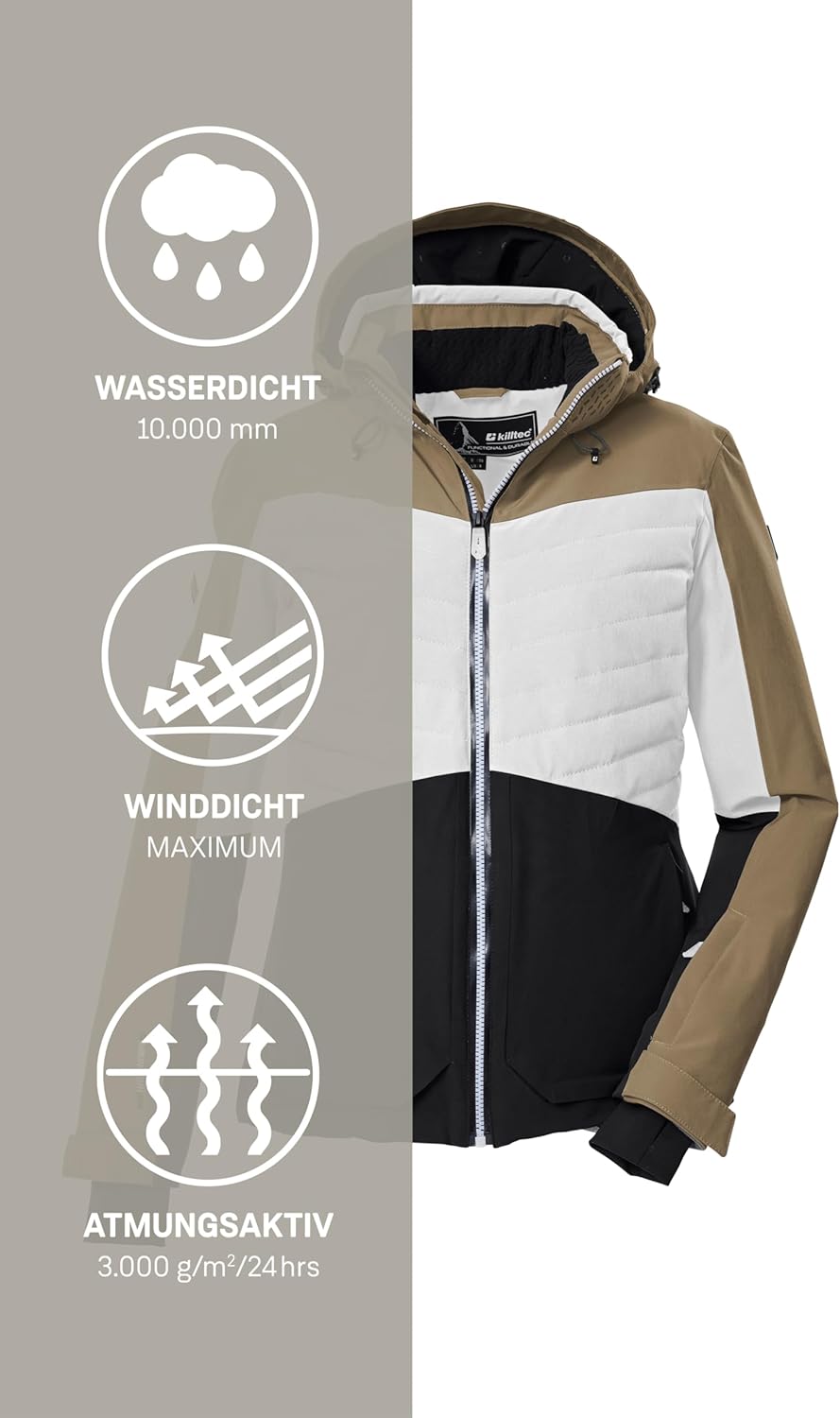 Killtec Damen Ksw 30 Wmn Ski Jckt Skijacke/Funktionsjacke mit abzippbarer Kapuze und Schneefang