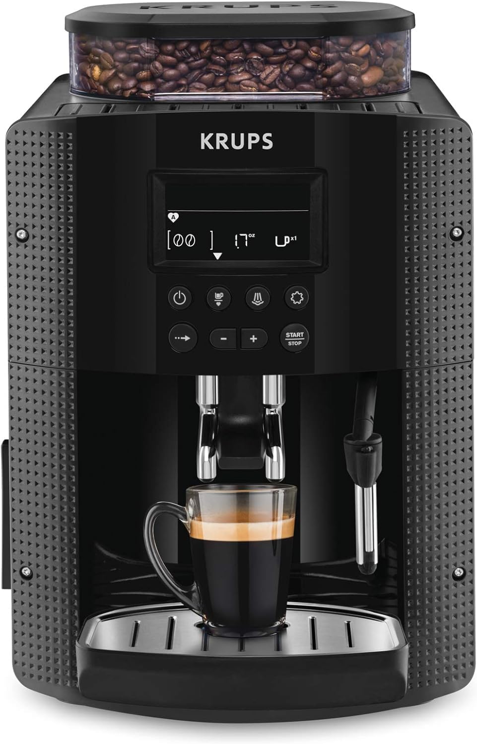 KRUPS Essential Kaffeevollautomat mit Milchaufschäumer – automatische Kaffeemaschine für Espresso, Cappuccino und Kaffee, einfache Bedienung dank LCD-Display, automatische Reinigung, kompaktes Design
