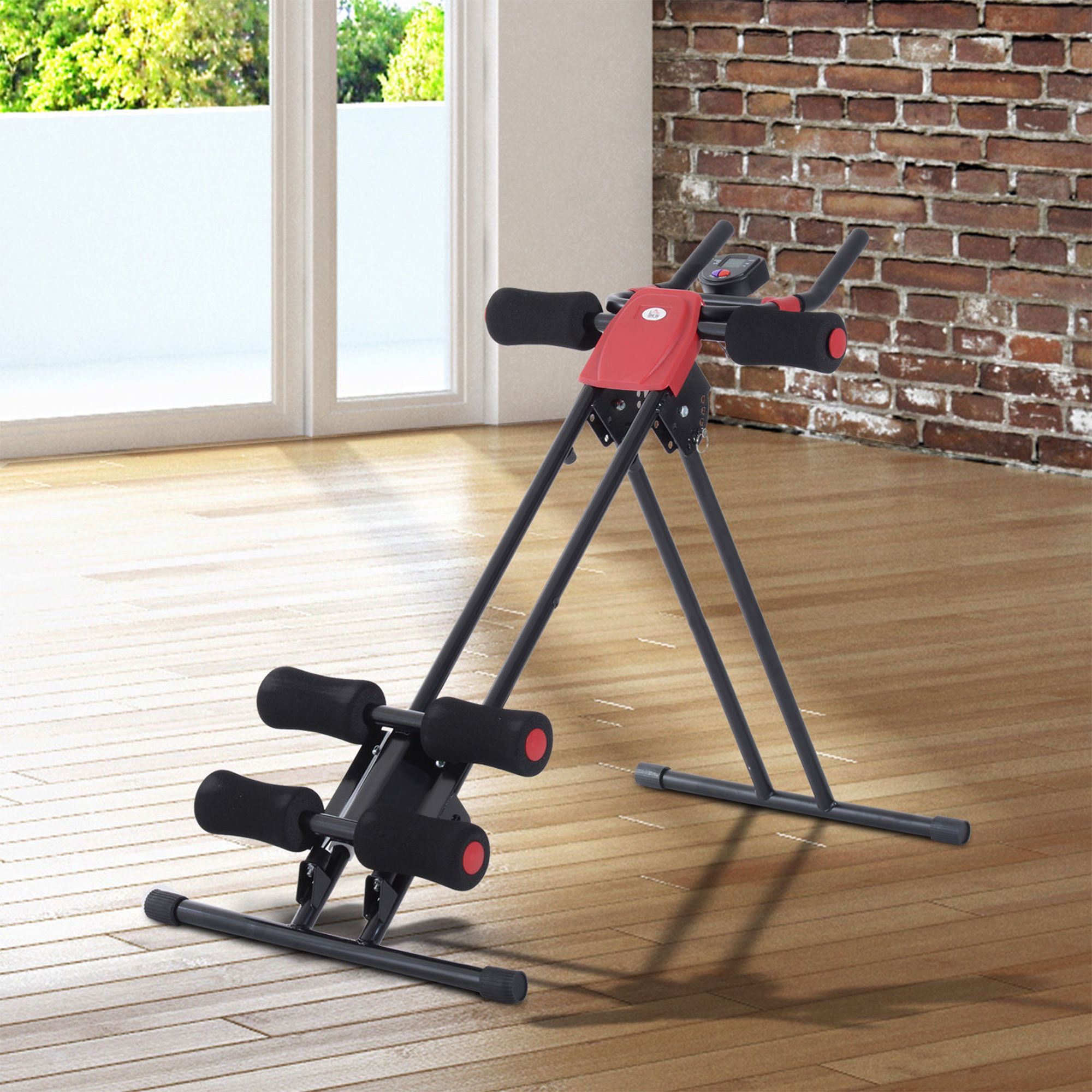 HOMCOM Bauchtrainer für Zuhause klappbar Bauchmuskeltrainer mit LCD-Monitor, Widerstand Trainingsgerät Fitnessgerät für Ganzkörpertraining belastbar bis 100 kg