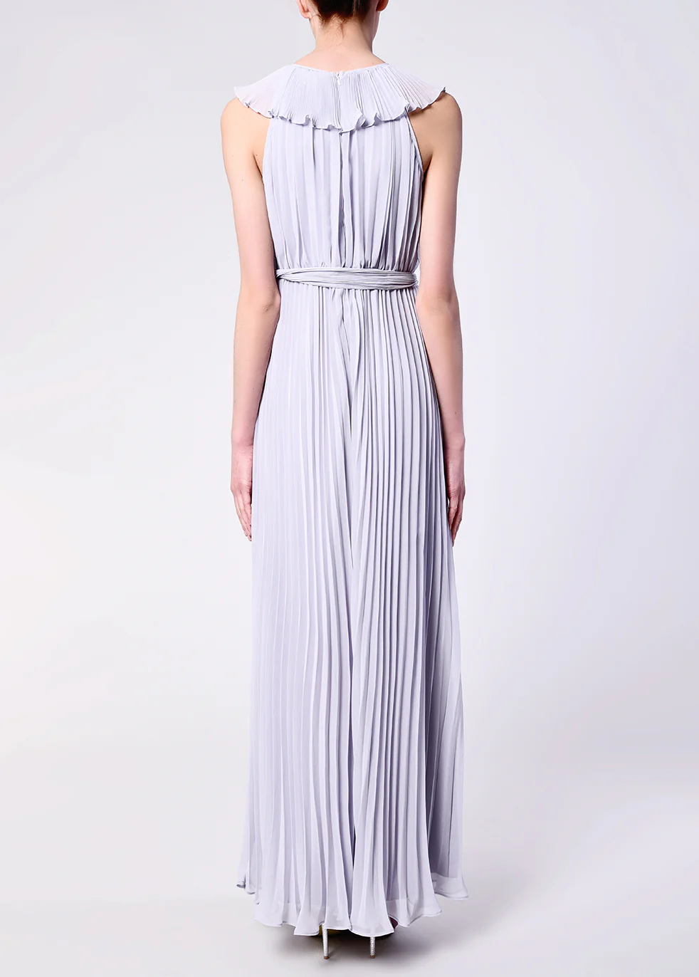 Lilac Grey Pleated Tie Waist Maxi Dress