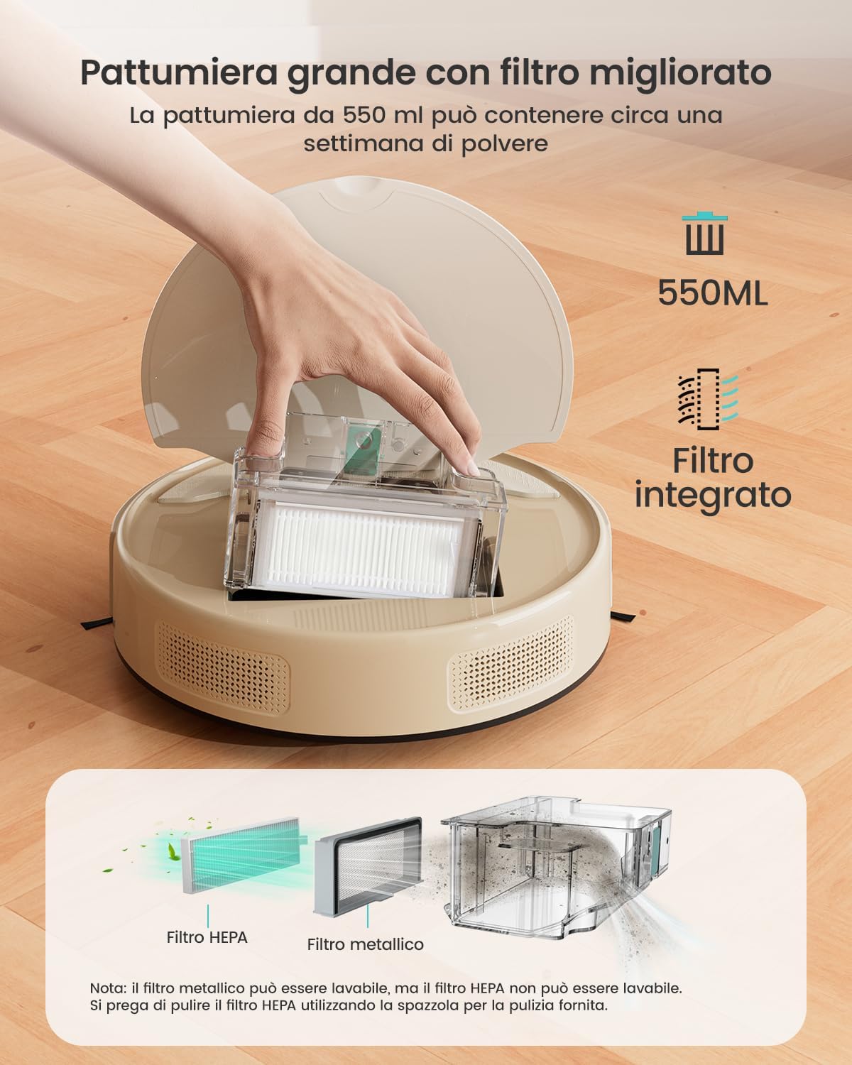 Lefant Robot Aspirapolvere con 2200Pa, Senza Grovigli,7,6cm Ultra Sottile,Autocaricante,Wi-Fi/App/Alexa,120 Minuti,6 Modalit脿 di Pulizia,Ideale per Peli di Animali Domestici,Pavimenti Duri M210-Pro