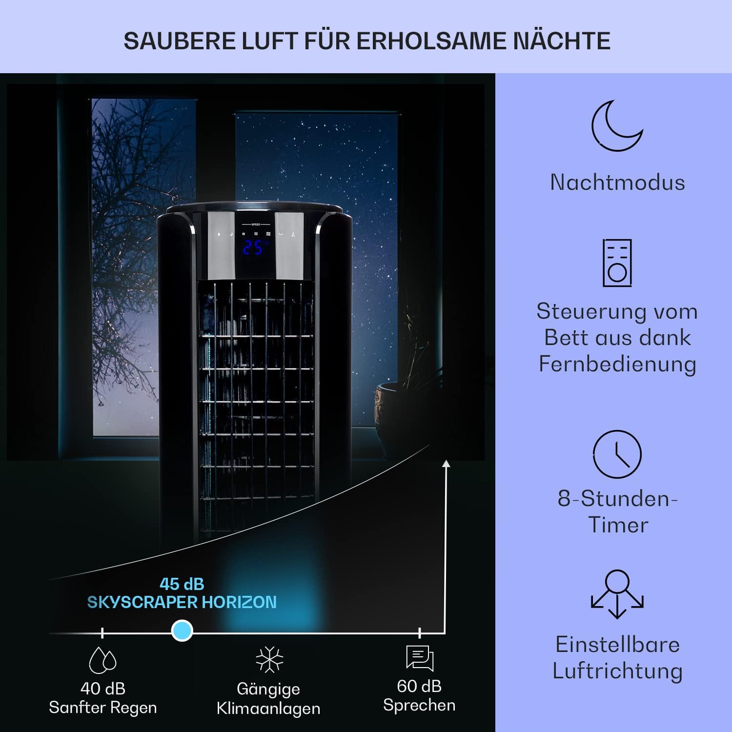 Klarstein Luftkühler mit Wasserkühlung, 4-in-1 Raumkühler, Luftbefeuchter, Ventilator & Nachtmodus, Mobile Klimageräte Luftkühler mit 3,5L Tank & Timer, 60W Air Cooler mit 486 m³/h Luftstrom