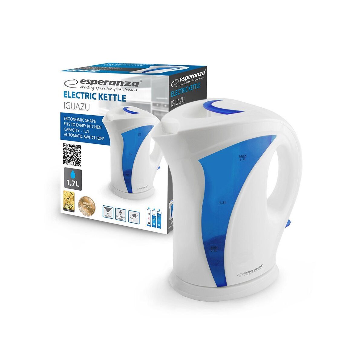 Wasserkocher Esperanza Iguazu Wasserkocher 1,7L Weiß-Blau